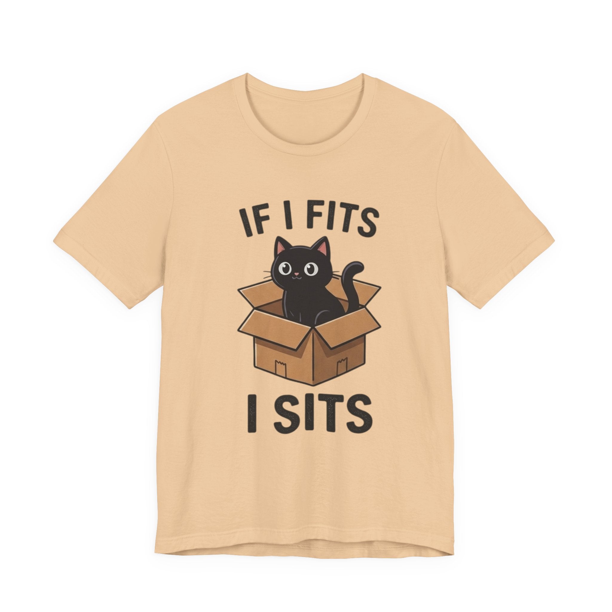 If I Fits I Sits Cat T-Shirt – Cute Black Cat in Box Funny Tee