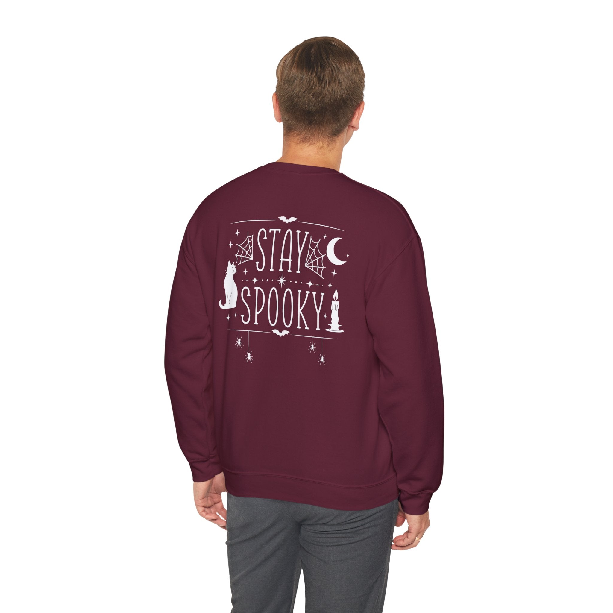 Stay Spooky Sweatshirt – Halloween Cat Moon Graphic Crewneck