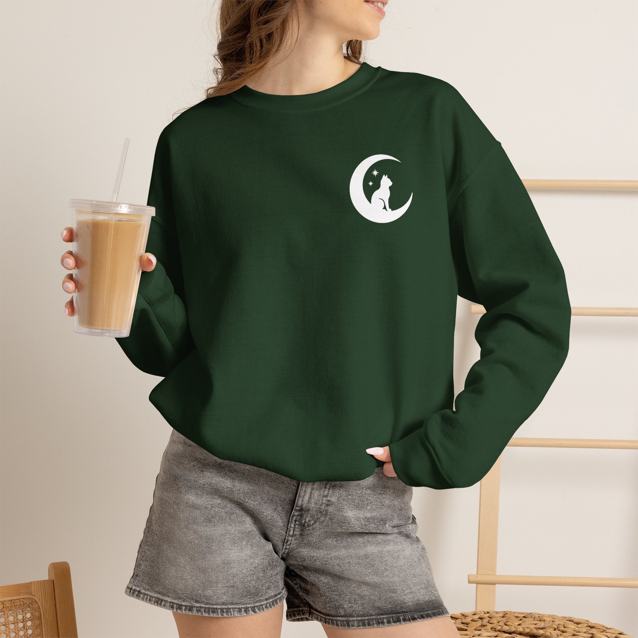 Stay Spooky Sweatshirt – Halloween Cat Moon Graphic Crewneck