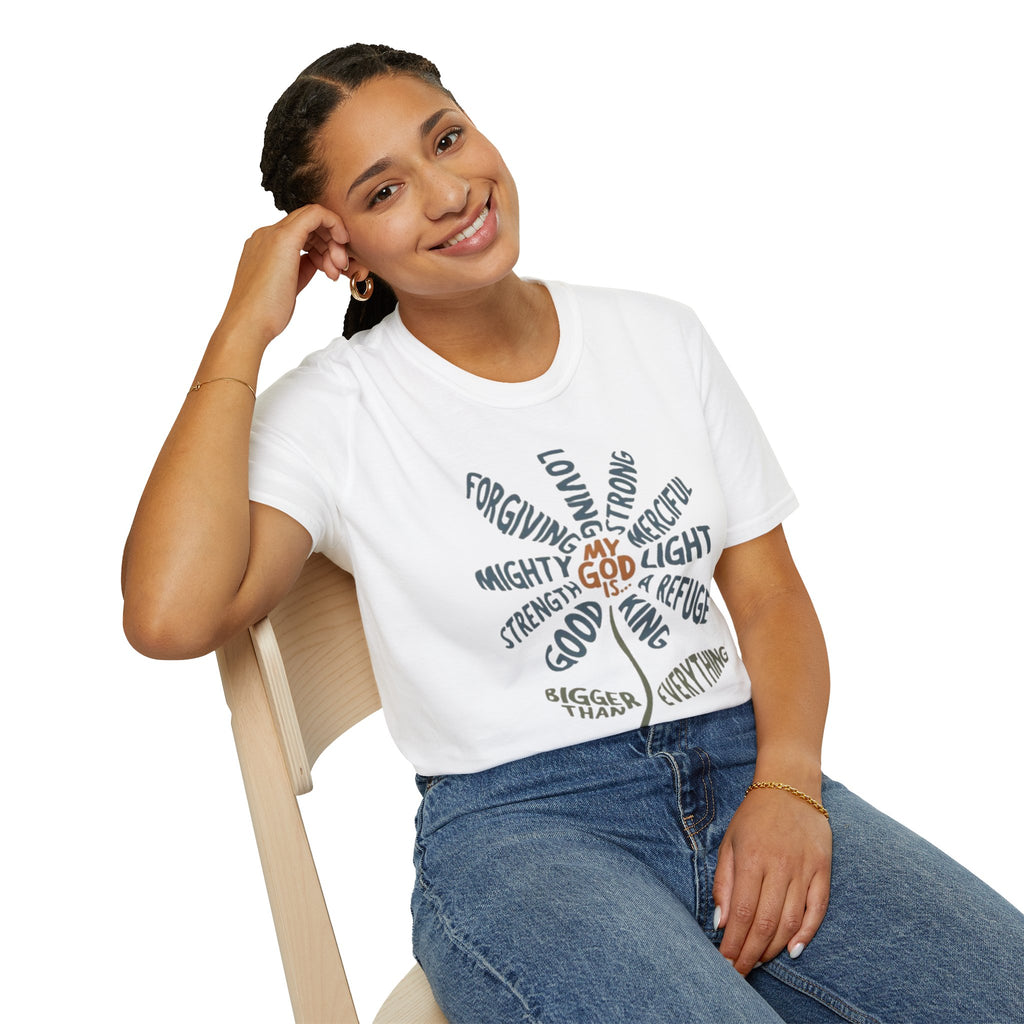 T-Shirt — "My God Is" Faith Word Flower Christian Tee