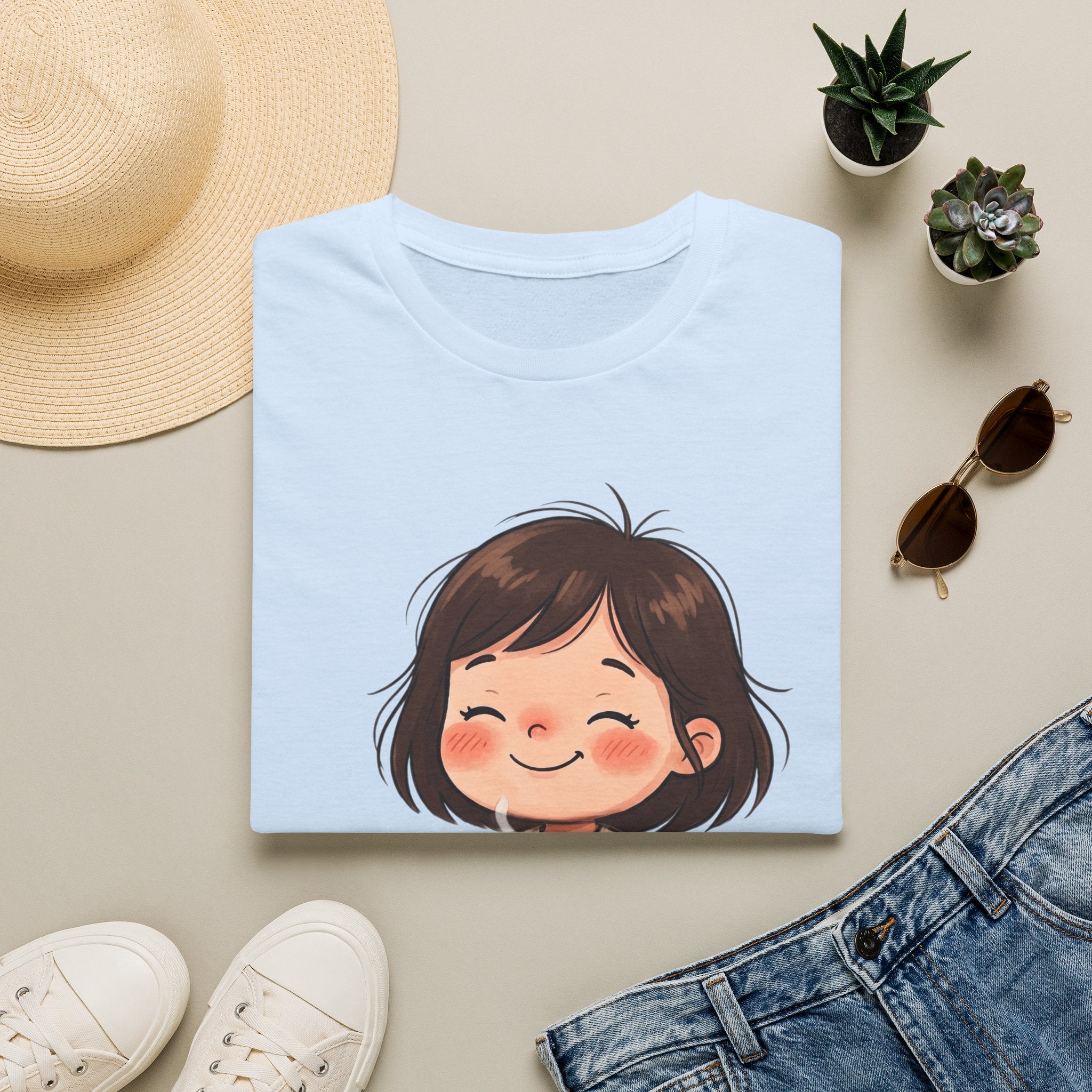Cute Girl with Coffee T-Shirt — Cozy Cartoon Graphic Tee