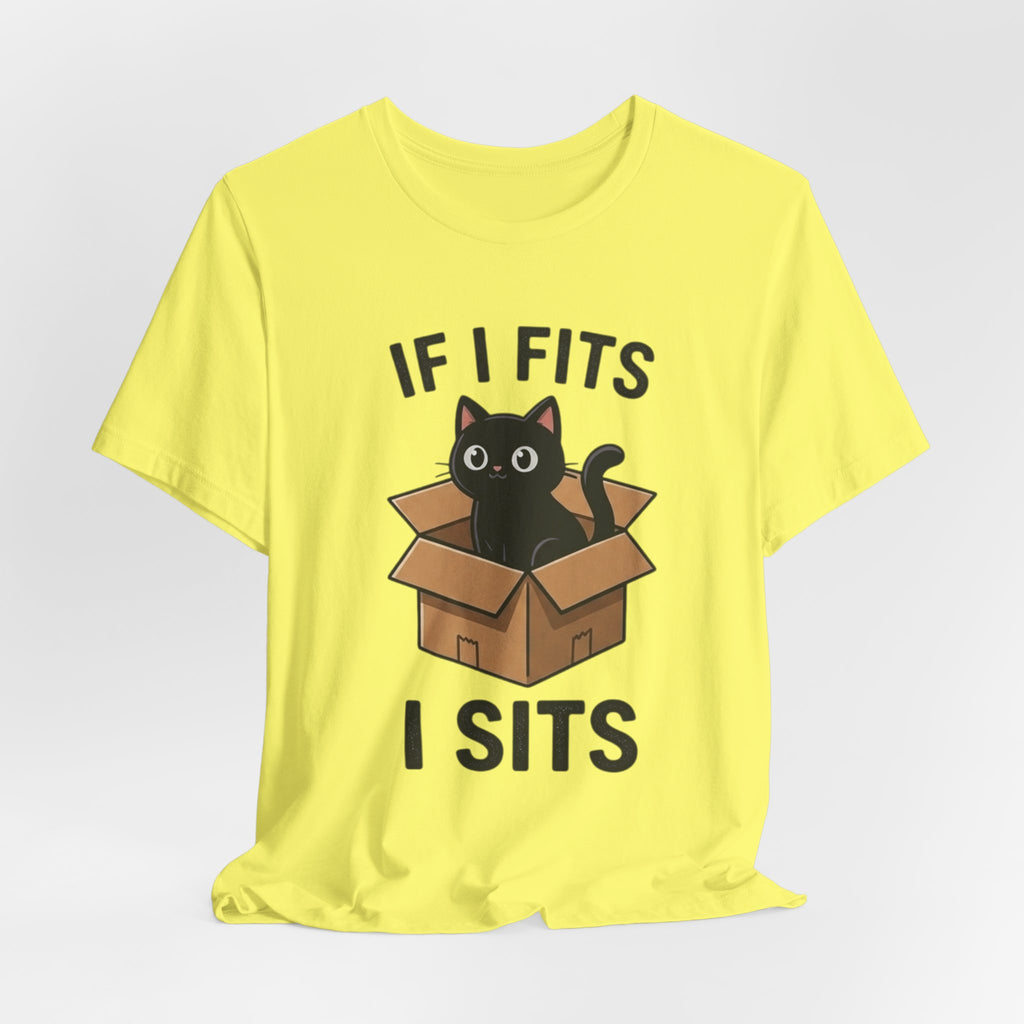 If I Fits I Sits Cat T-Shirt – Cute Black Cat in Box Funny Tee