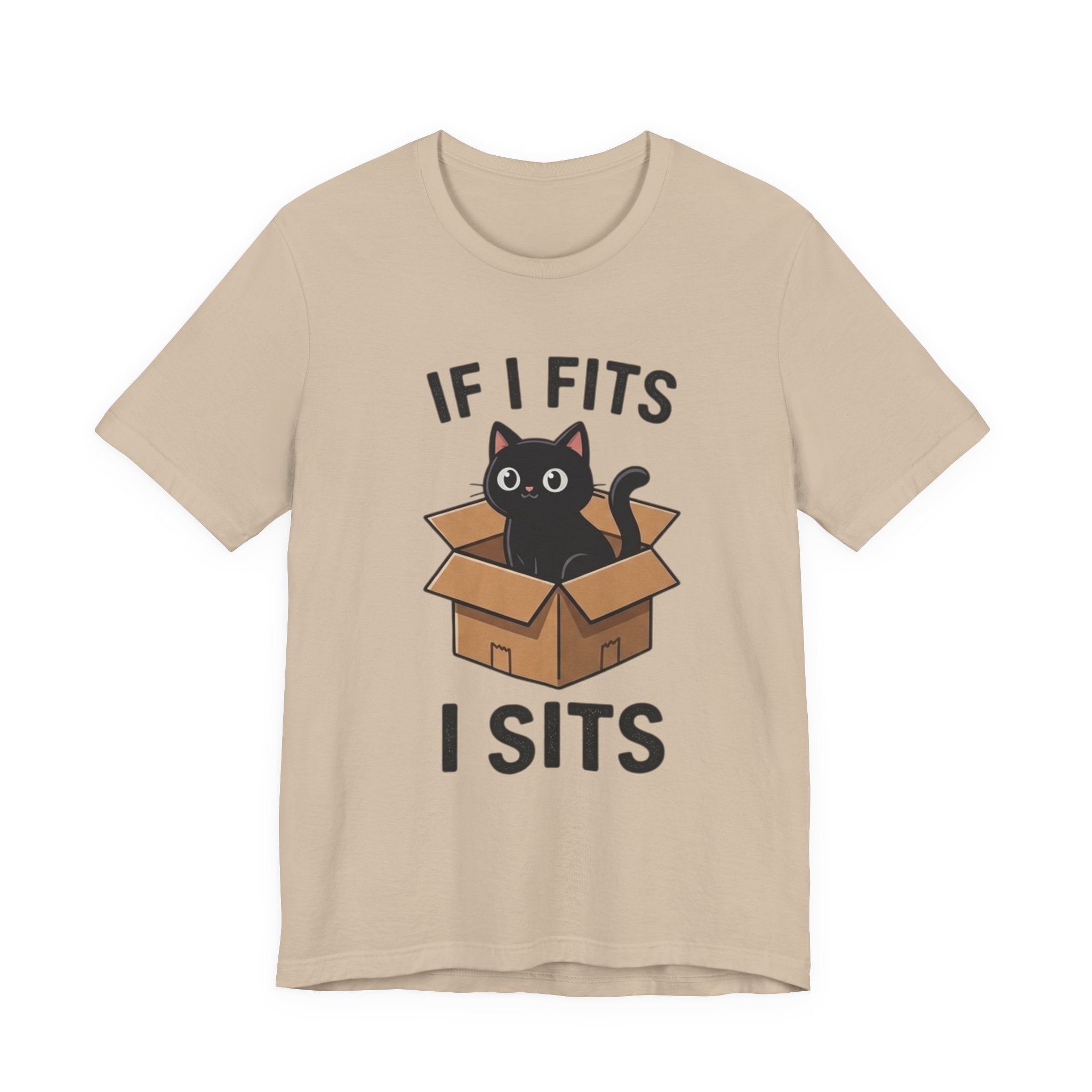 If I Fits I Sits Cat T-Shirt – Cute Black Cat in Box Funny Tee