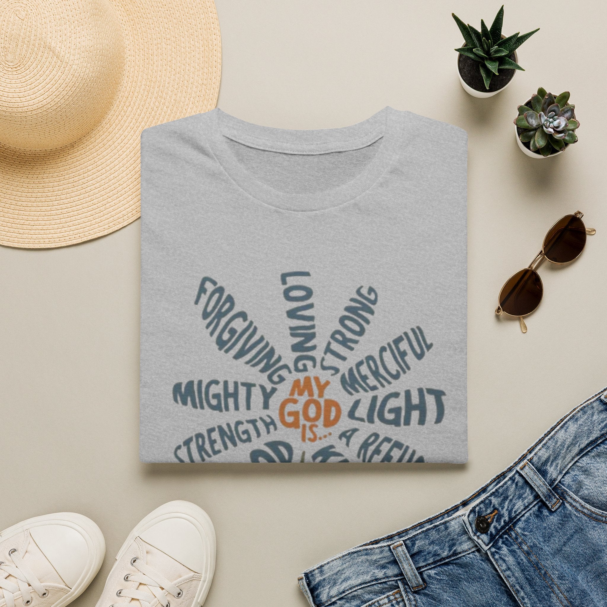 T-Shirt — "My God Is" Faith Word Flower Christian Tee