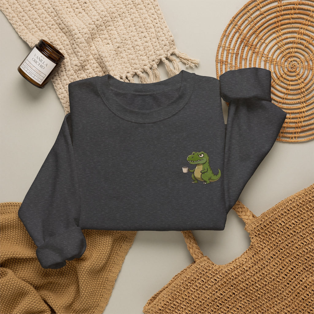 Caffeine Saurus Sweatshirt — "Needs Coffee to Function" Dinosaur Crewneck