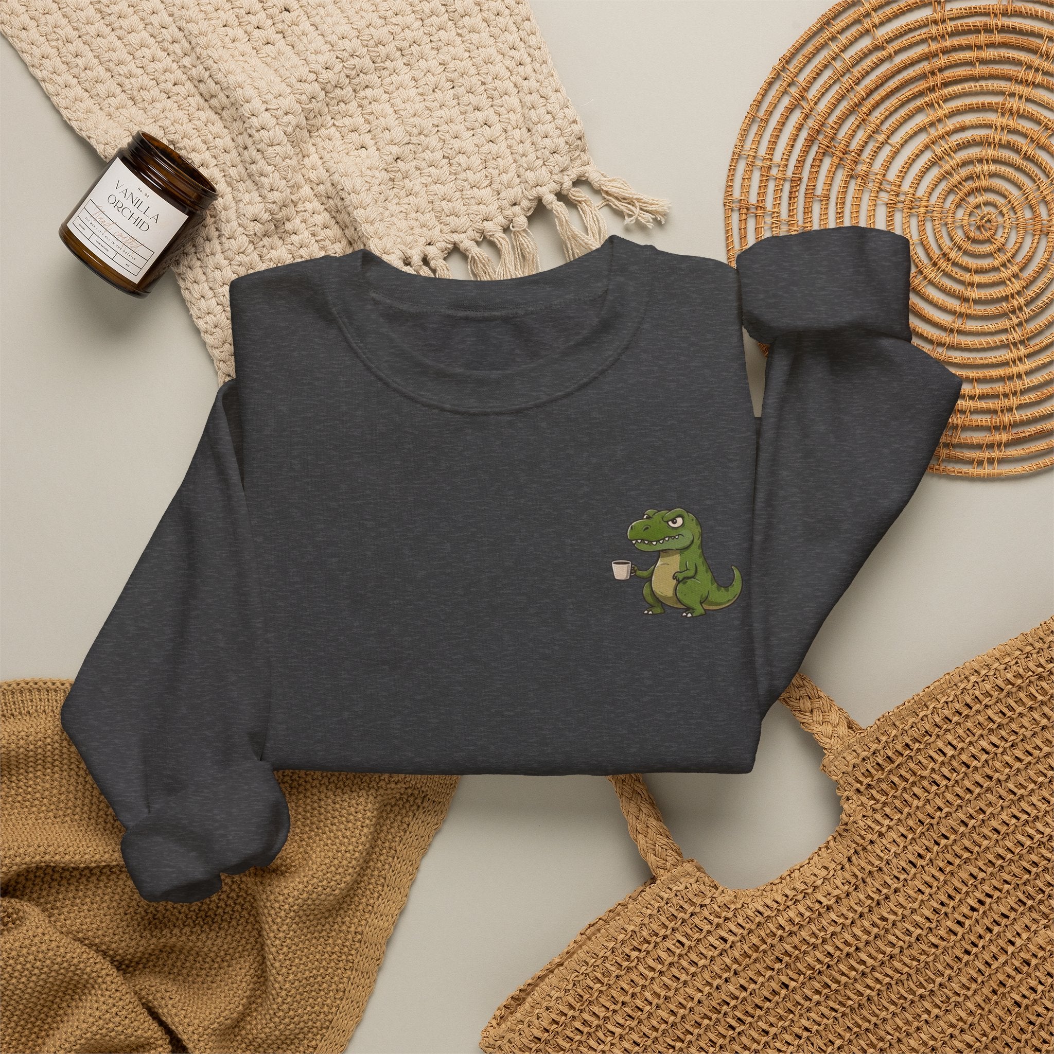 Caffeine Saurus Sweatshirt — "Needs Coffee to Function" Dinosaur Crewneck