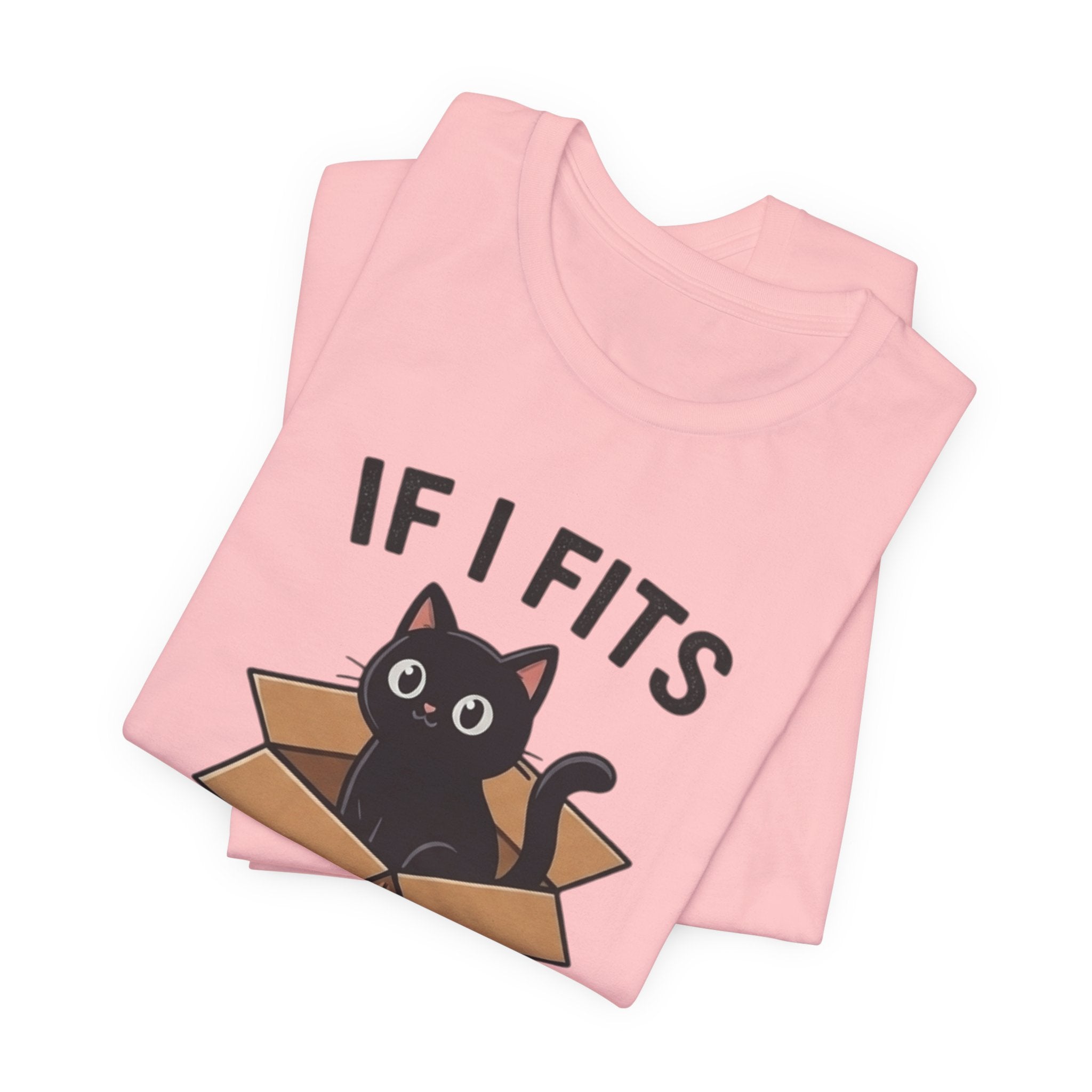 If I Fits I Sits Cat T-Shirt – Cute Black Cat in Box Funny Tee
