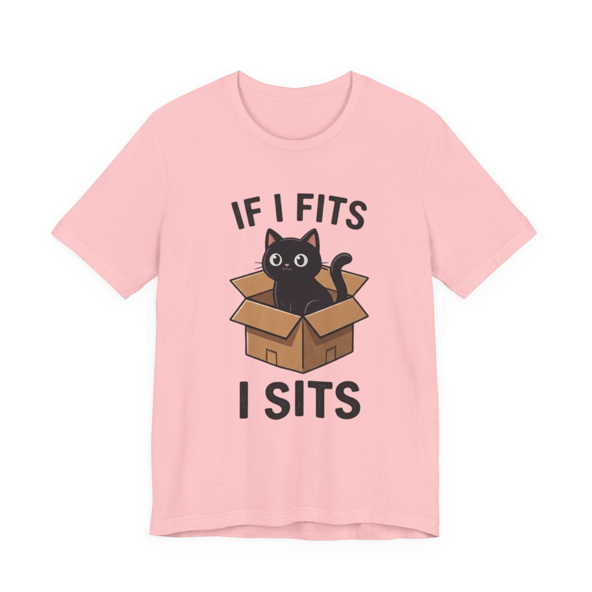 If I Fits I Sits Cat T-Shirt – Cute Black Cat in Box Funny Tee