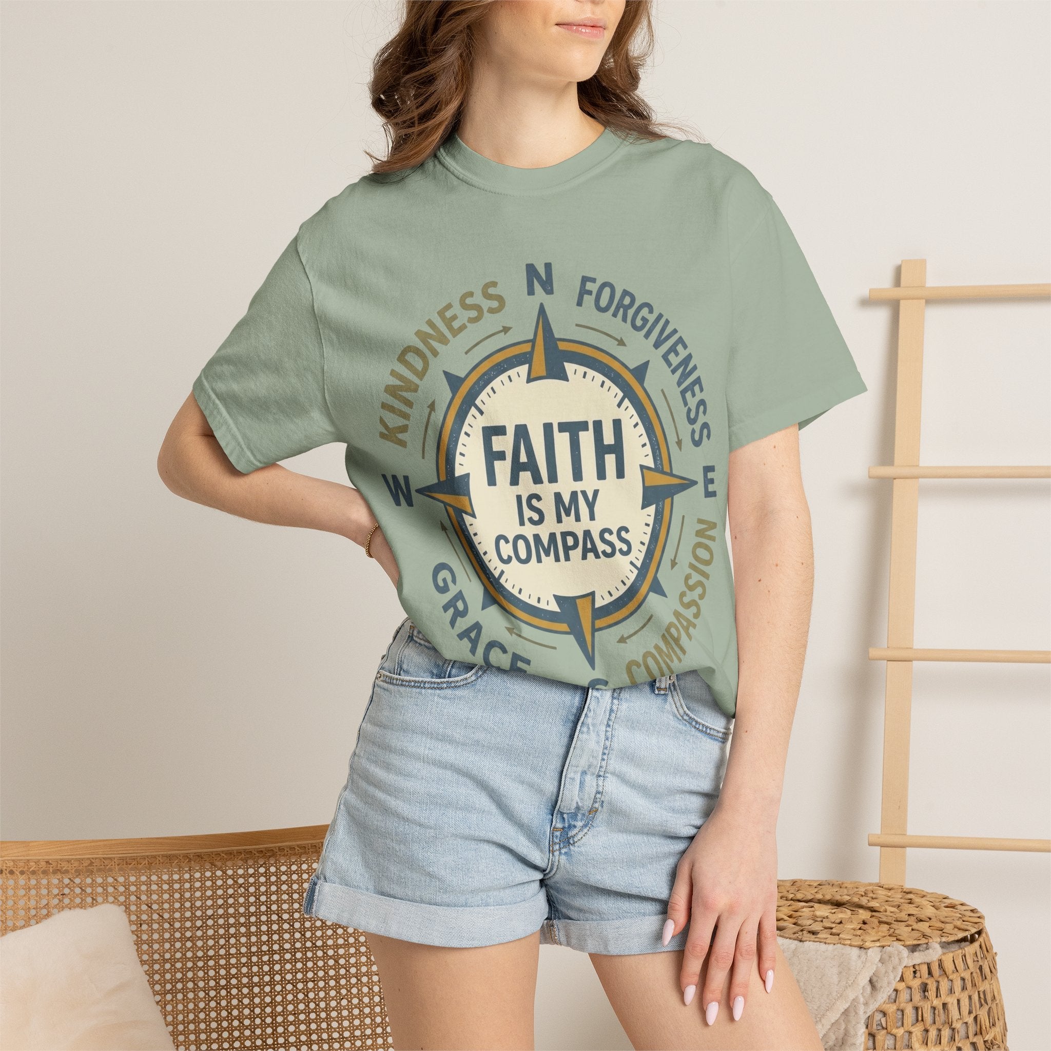 Faith Is My Compass T-Shirt — Inspirational Compass Tee (Kindness, Forgiveness, Grace, Compassion)