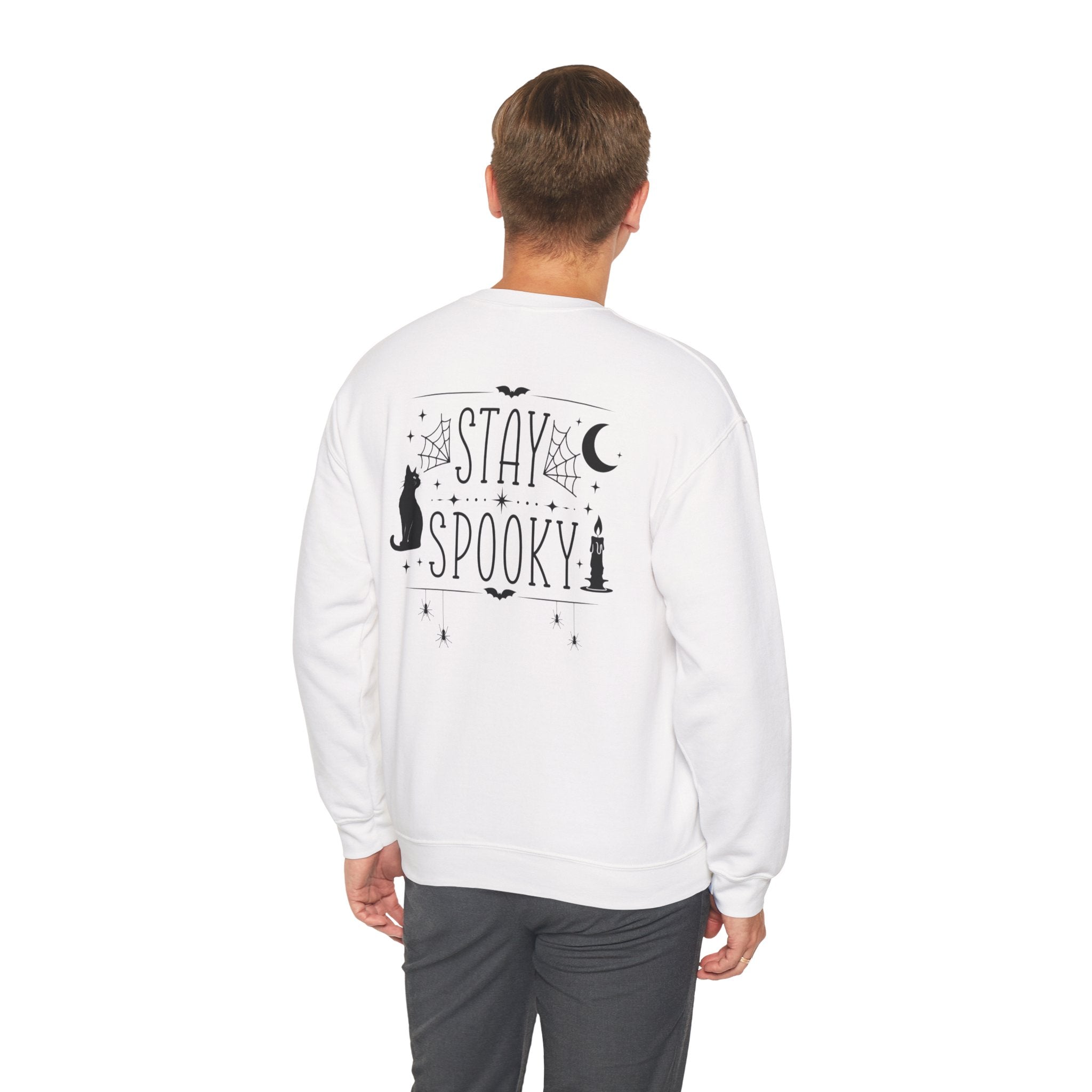 Stay Spooky Sweatshirt – Halloween Cat Moon Graphic Crewneck