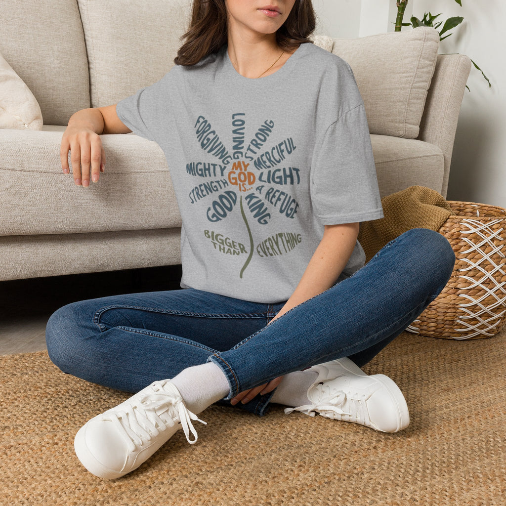 T-Shirt — "My God Is" Faith Word Flower Christian Tee