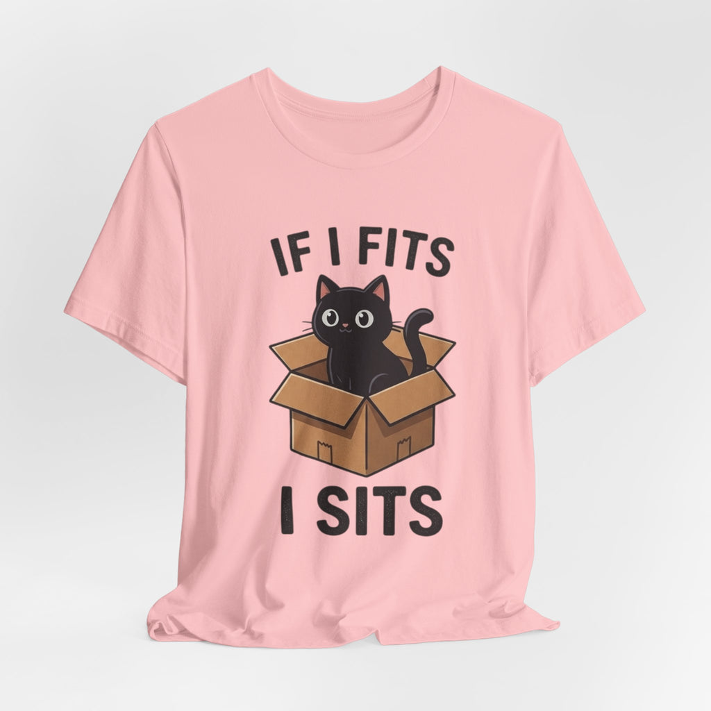 If I Fits I Sits Cat T-Shirt – Cute Black Cat in Box Funny Tee