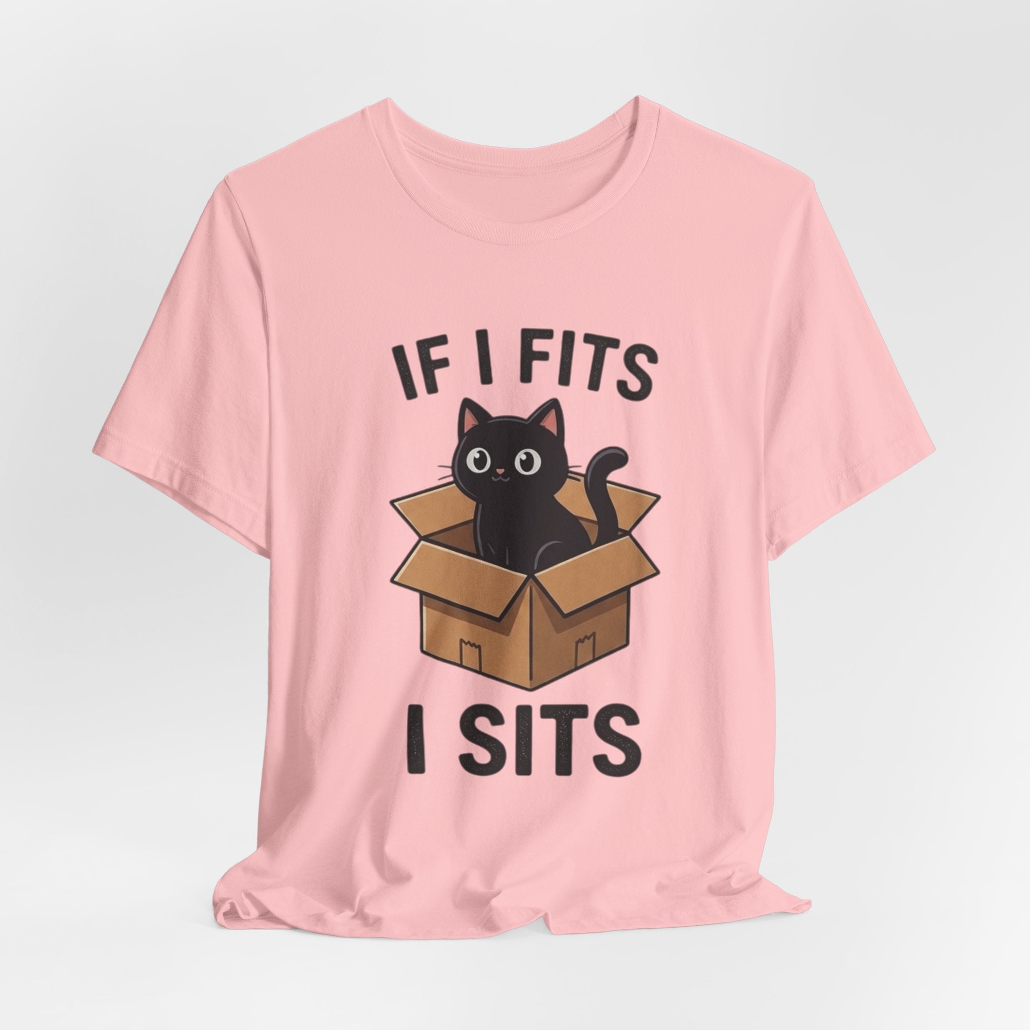 If I Fits I Sits Cat T-Shirt – Cute Black Cat in Box Funny Tee