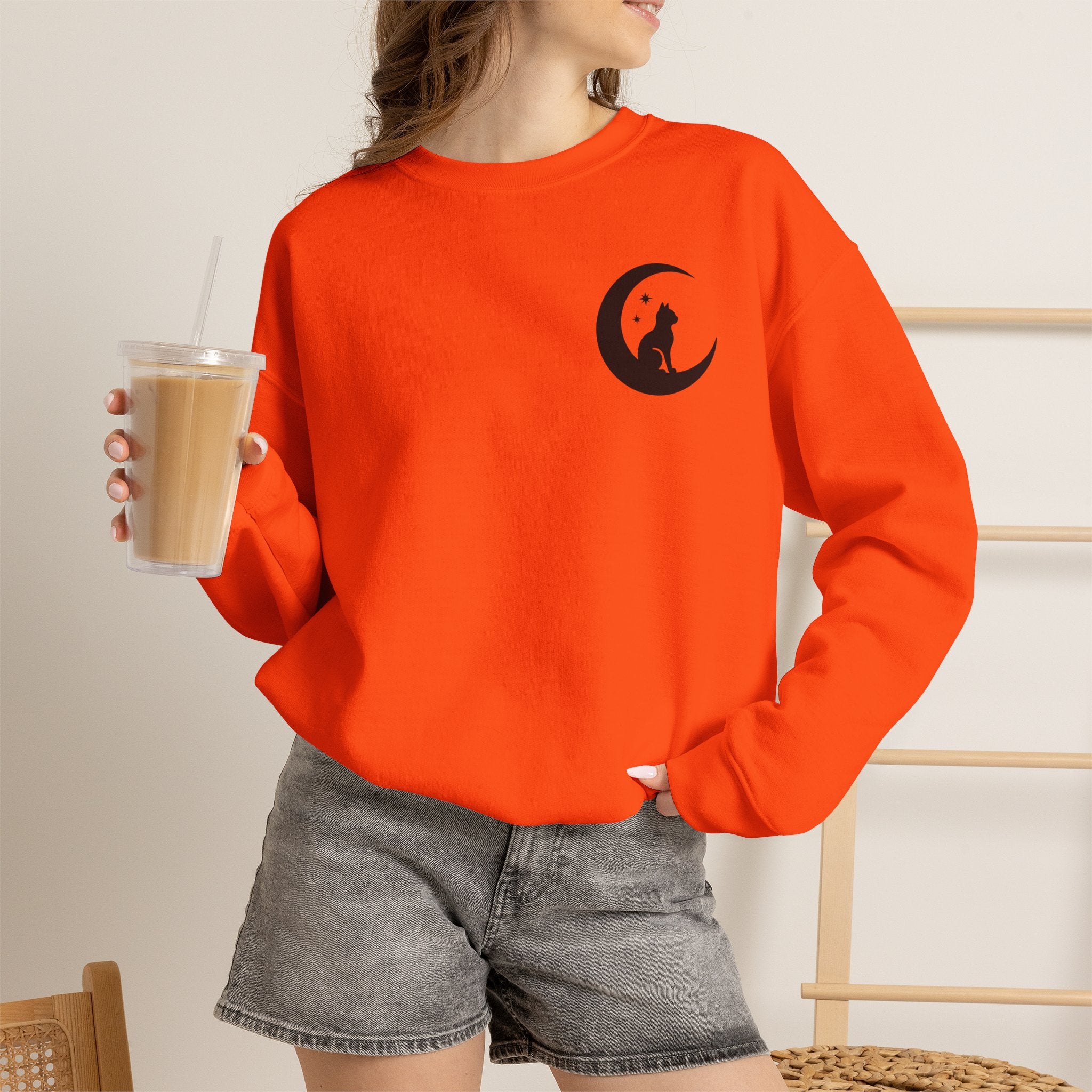 Stay Spooky Sweatshirt – Halloween Cat Moon Graphic Crewneck