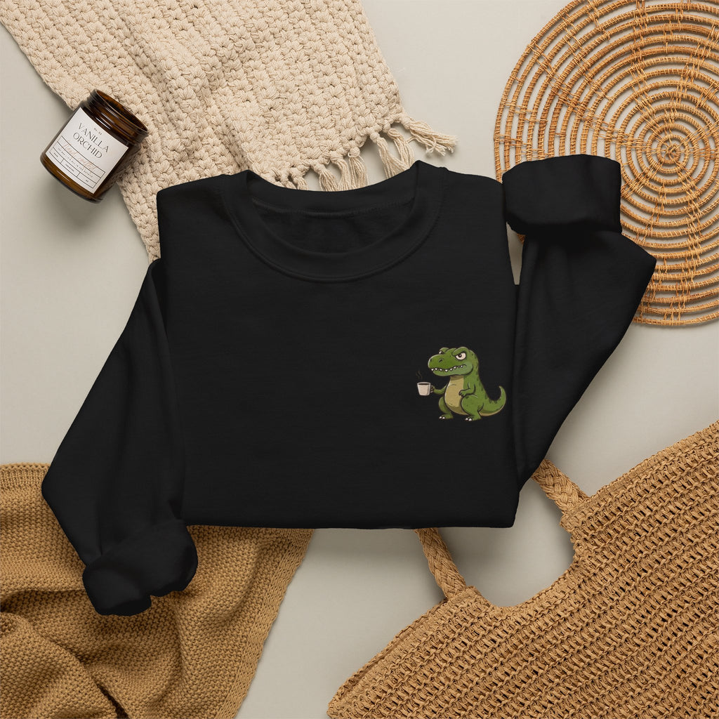 Caffeine Saurus Sweatshirt — "Needs Coffee to Function" Dinosaur Crewneck