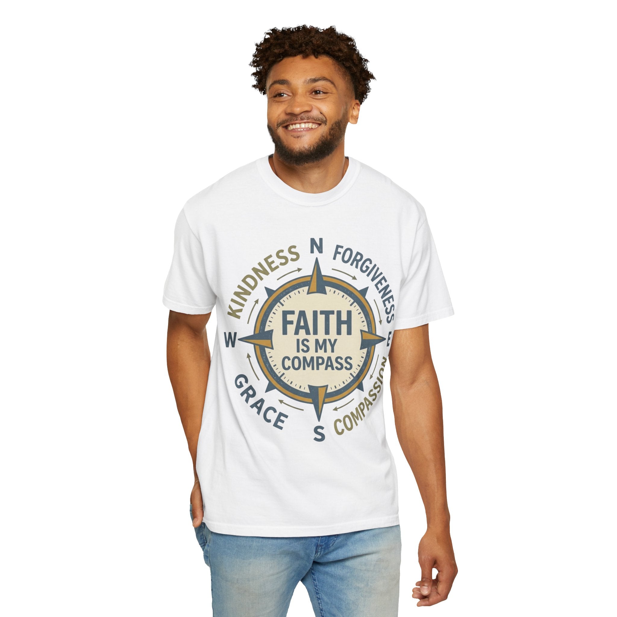 Faith Is My Compass T-Shirt — Inspirational Compass Tee (Kindness, Forgiveness, Grace, Compassion)