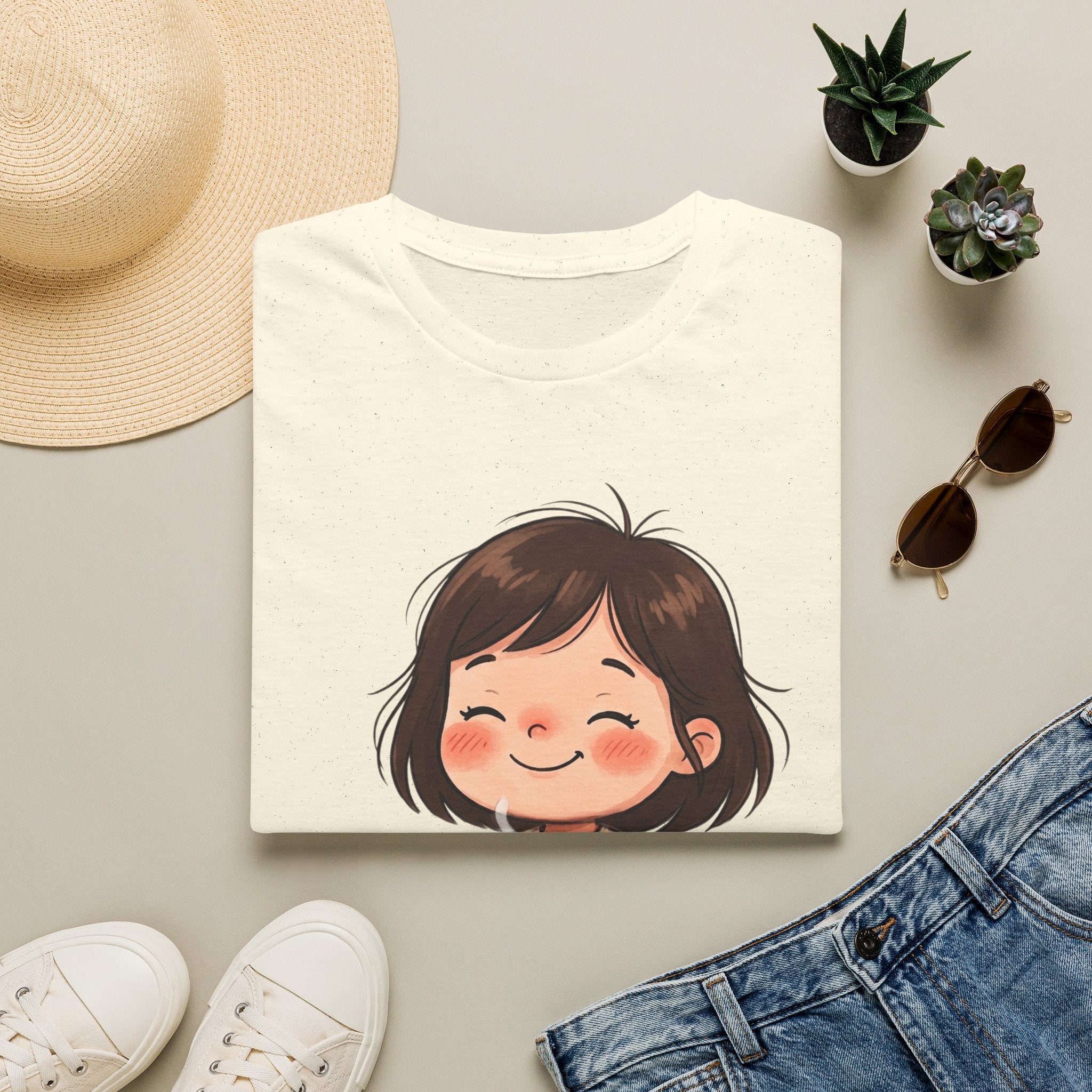 Cute Girl with Coffee T-Shirt — Cozy Cartoon Graphic Tee