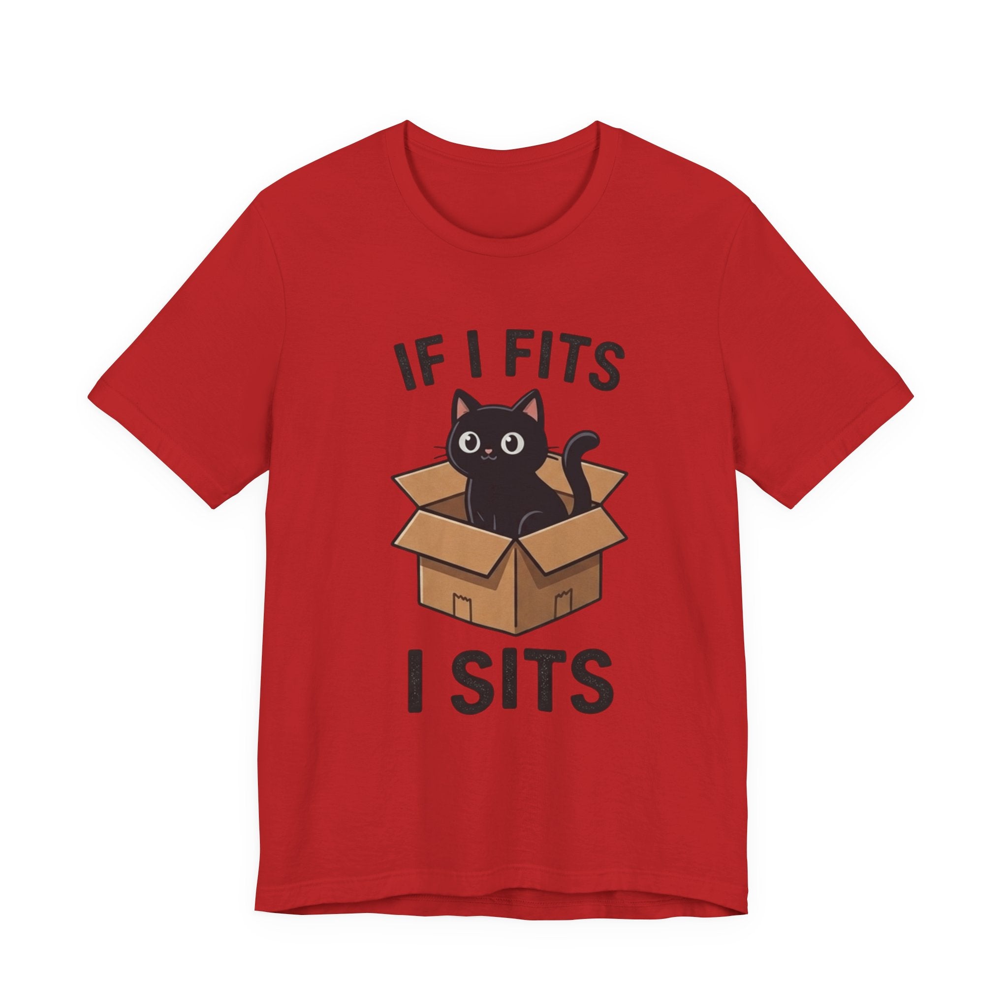 If I Fits I Sits Cat T-Shirt – Cute Black Cat in Box Funny Tee