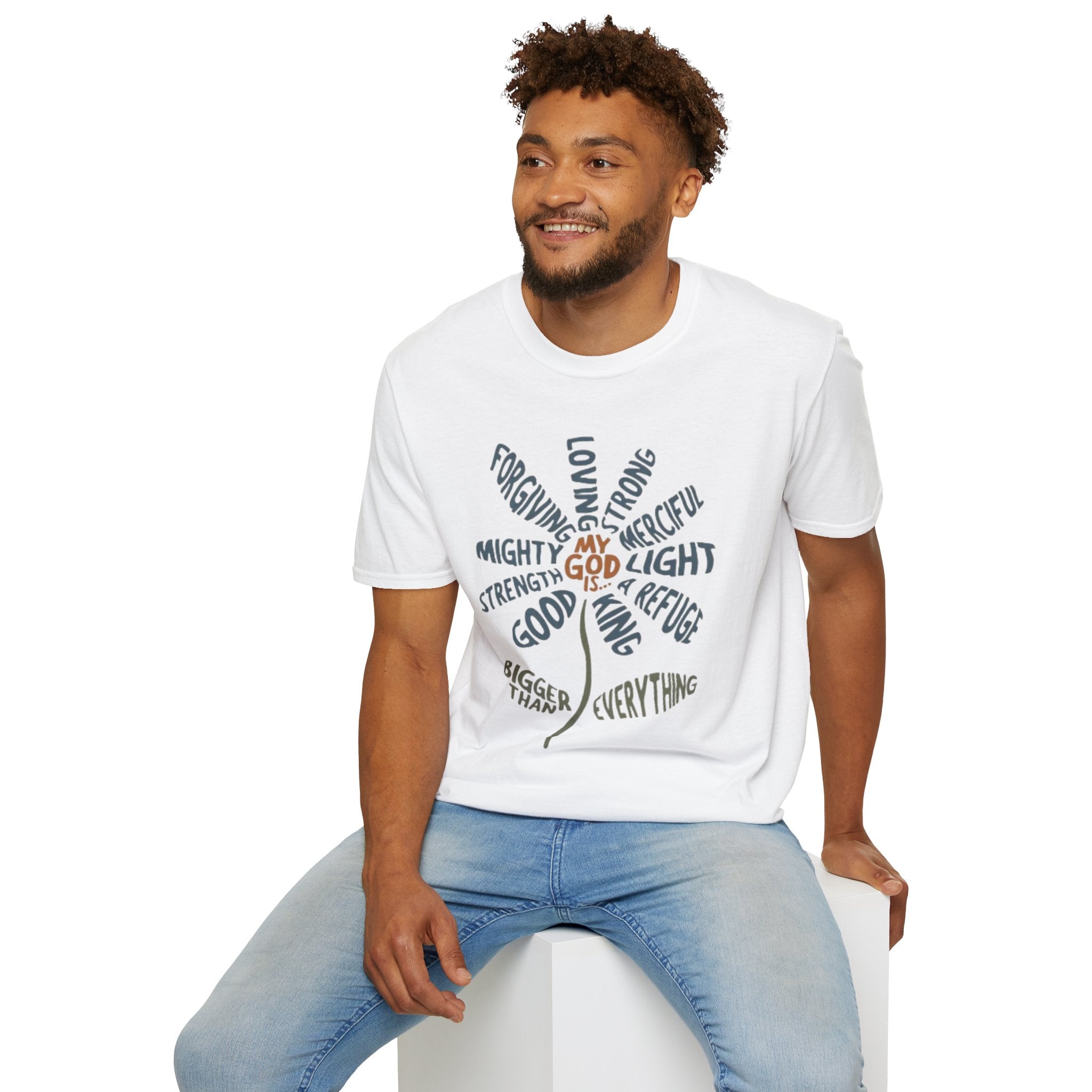 T-Shirt — "My God Is" Faith Word Flower Christian Tee