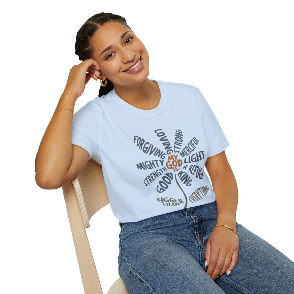 T-Shirt — "My God Is" Faith Word Flower Christian Tee
