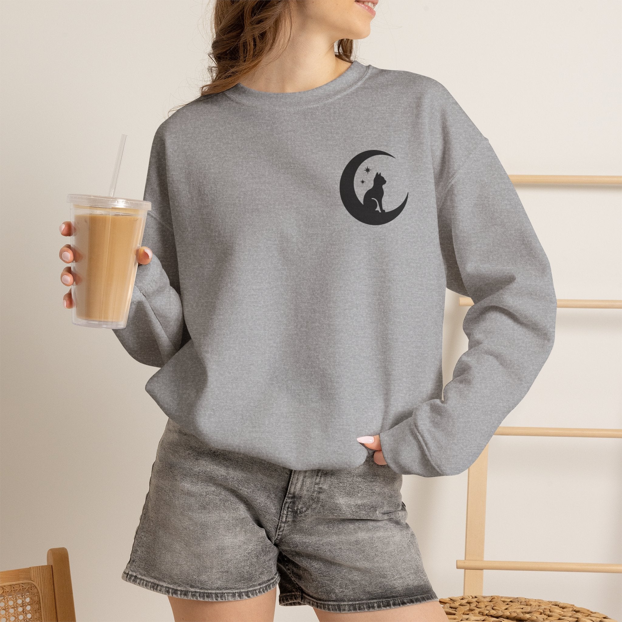 Stay Spooky Sweatshirt – Halloween Cat Moon Graphic Crewneck