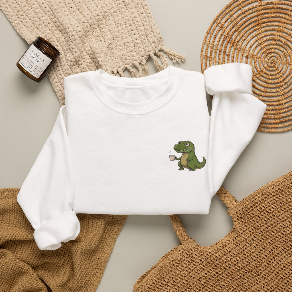 Caffeine Saurus Sweatshirt — "Needs Coffee to Function" Dinosaur Crewneck