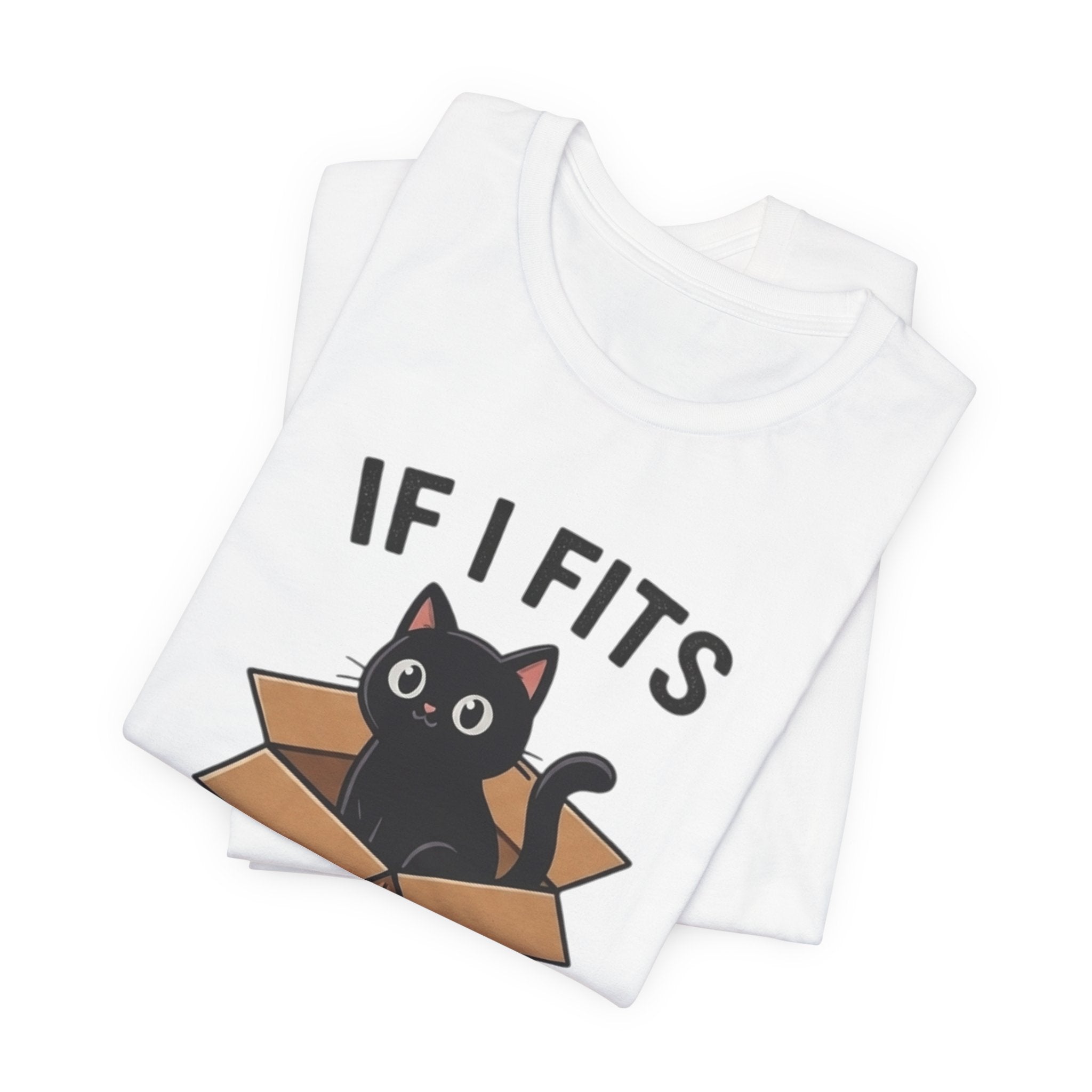 If I Fits I Sits Cat T-Shirt – Cute Black Cat in Box Funny Tee