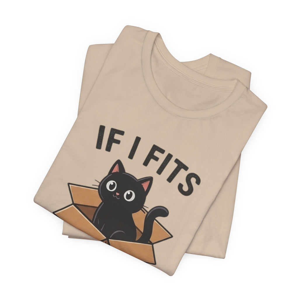 If I Fits I Sits Cat T-Shirt – Cute Black Cat in Box Funny Tee