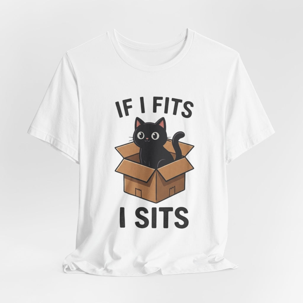 If I Fits I Sits Cat T-Shirt – Cute Black Cat in Box Funny Tee