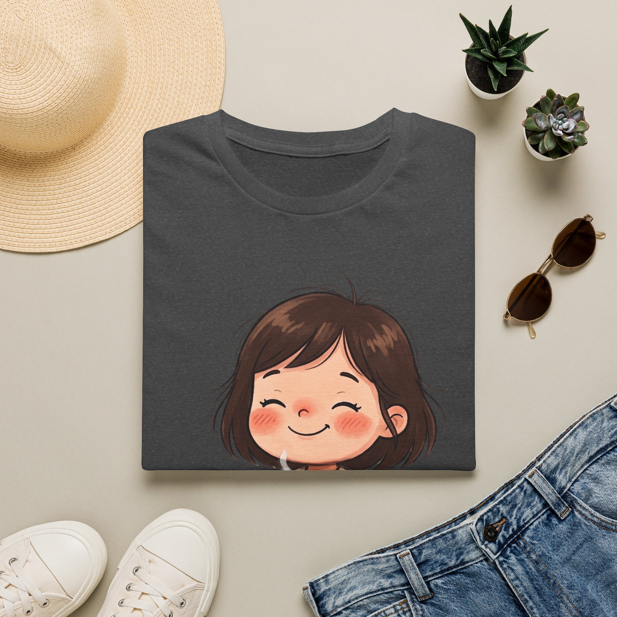 Cute Girl with Coffee T-Shirt — Cozy Cartoon Graphic Tee