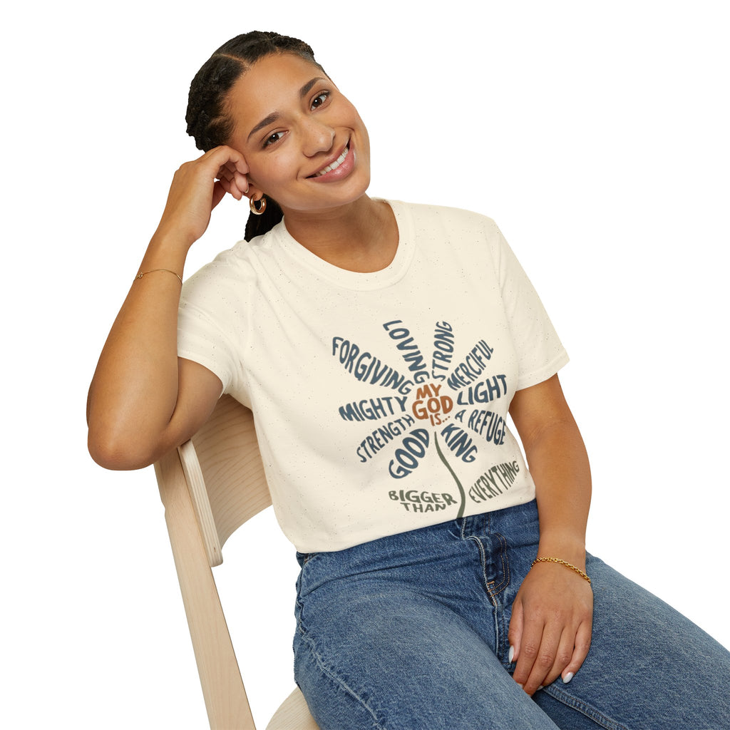 T-Shirt — "My God Is" Faith Word Flower Christian Tee