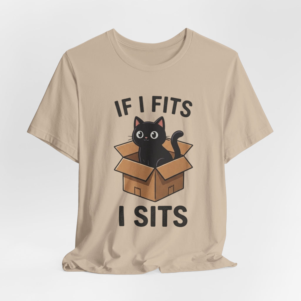 If I Fits I Sits Cat T-Shirt – Cute Black Cat in Box Funny Tee