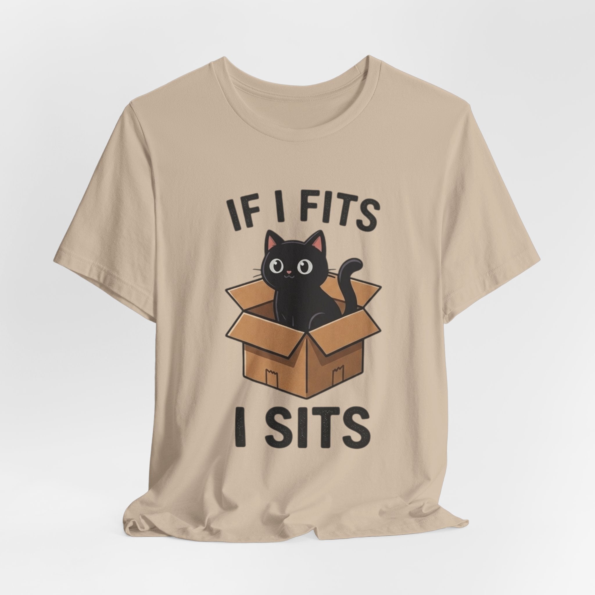 If I Fits I Sits Cat T-Shirt – Cute Black Cat in Box Funny Tee