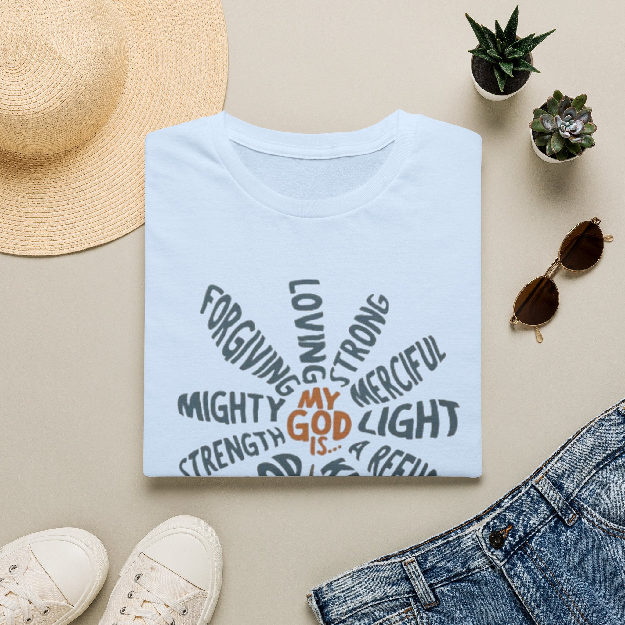 T-Shirt — "My God Is" Faith Word Flower Christian Tee