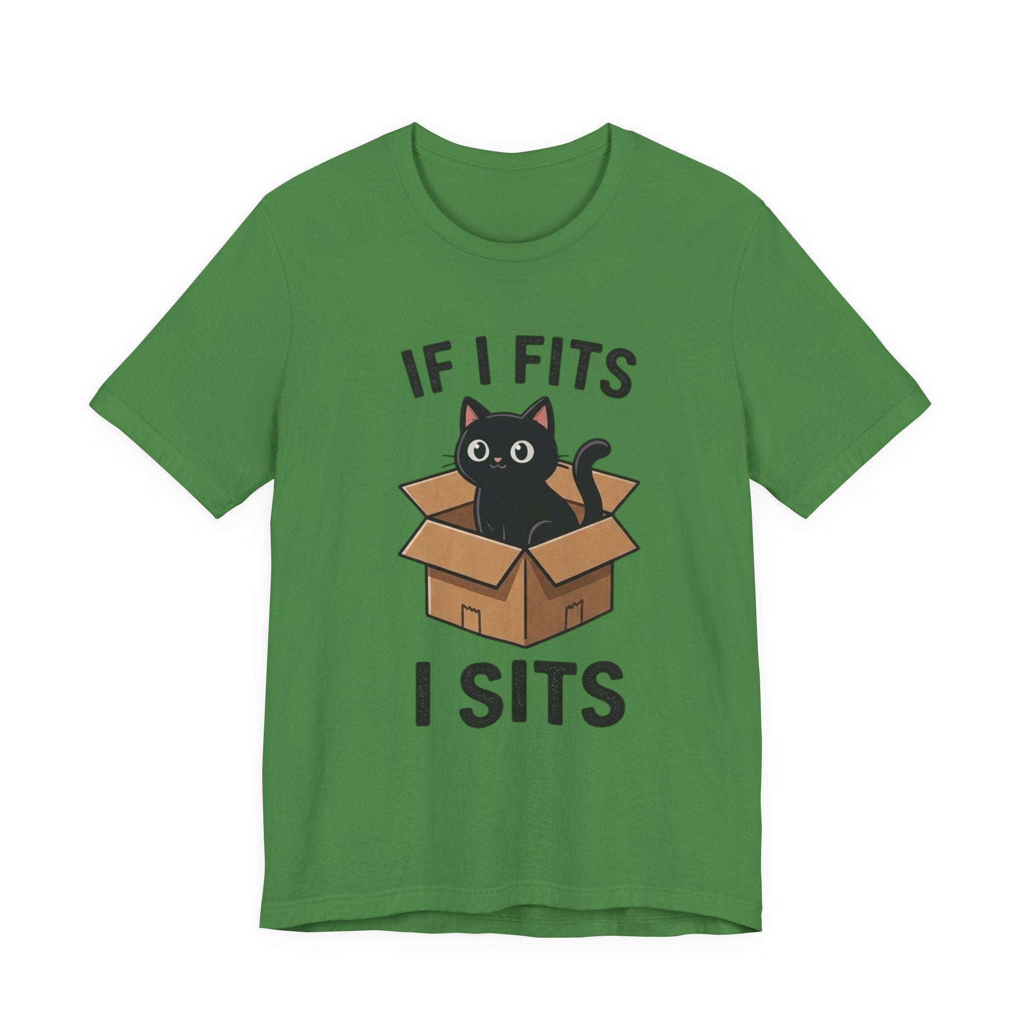 If I Fits I Sits Cat T-Shirt – Cute Black Cat in Box Funny Tee