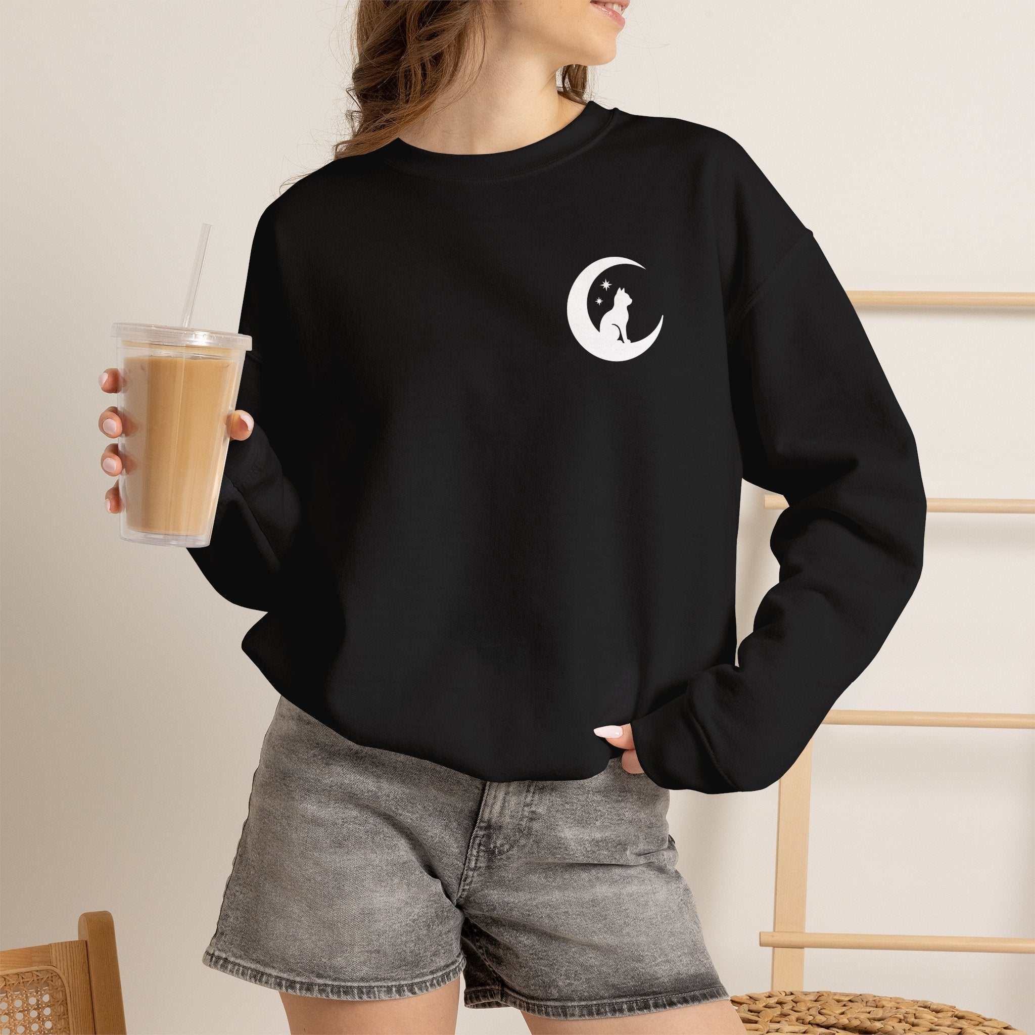 Stay Spooky Sweatshirt – Halloween Cat Moon Graphic Crewneck