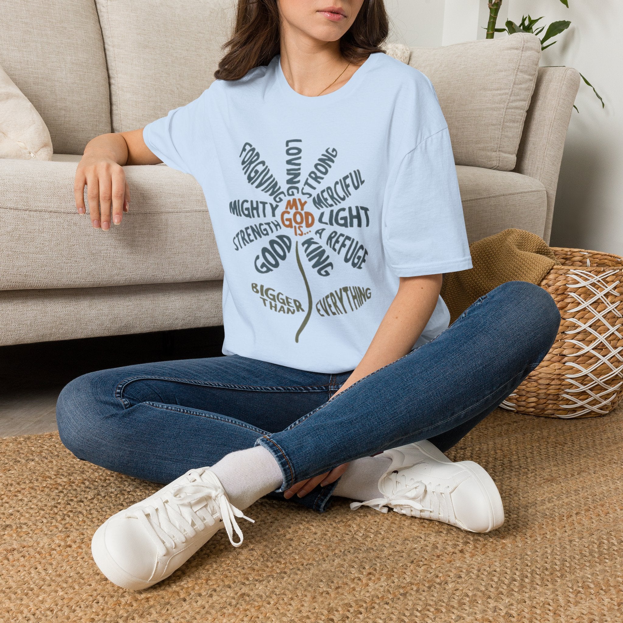 T-Shirt — "My God Is" Faith Word Flower Christian Tee