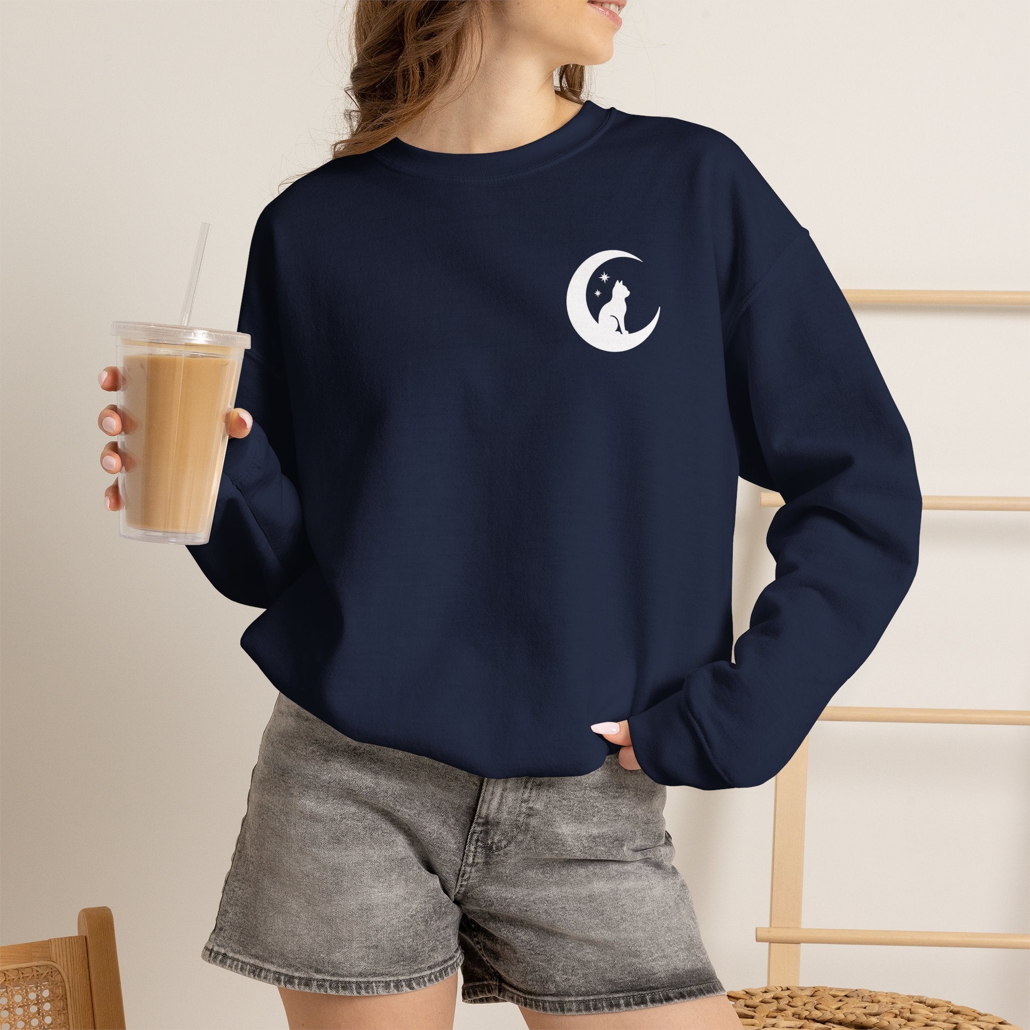 Stay Spooky Sweatshirt – Halloween Cat Moon Graphic Crewneck