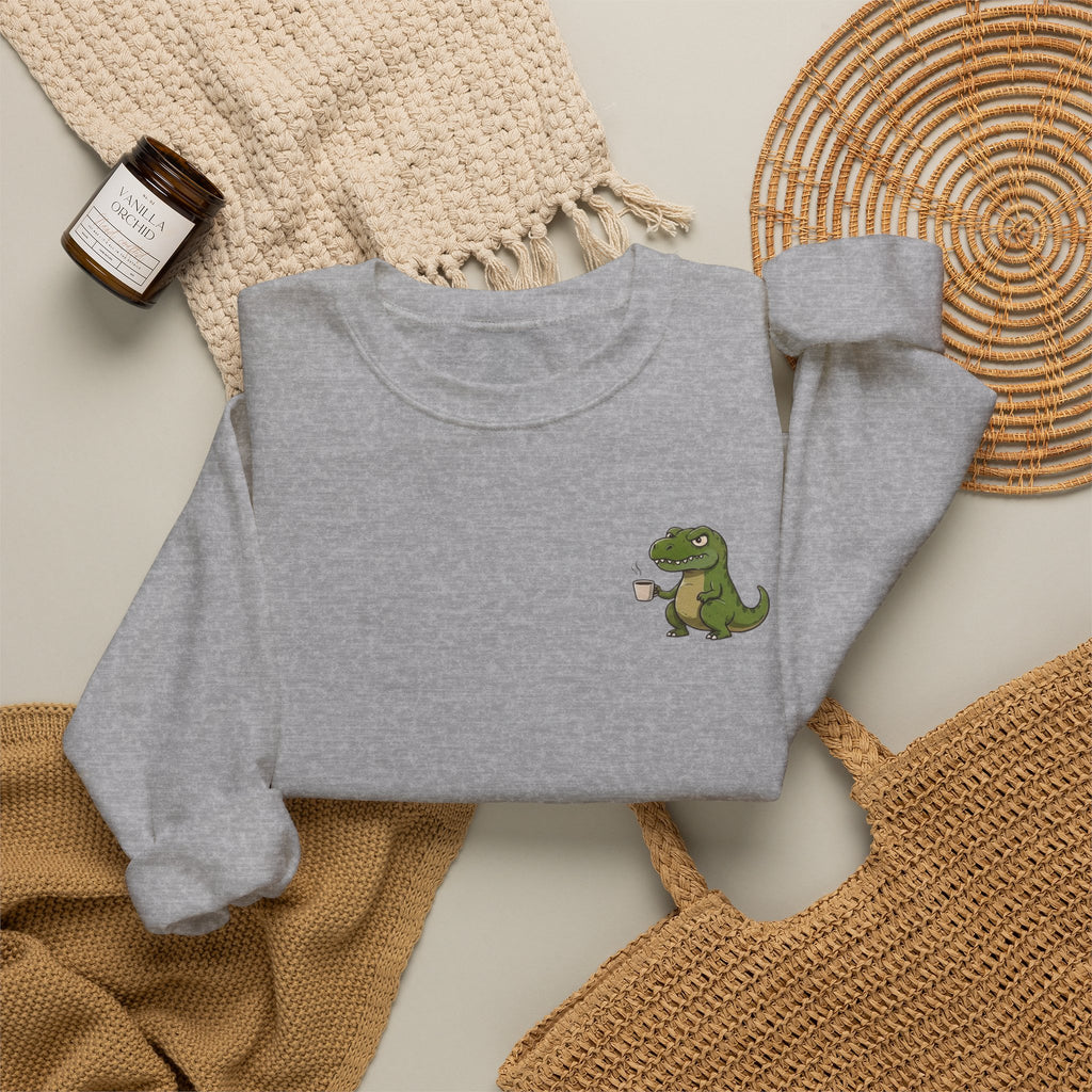 Caffeine Saurus Sweatshirt — "Needs Coffee to Function" Dinosaur Crewneck