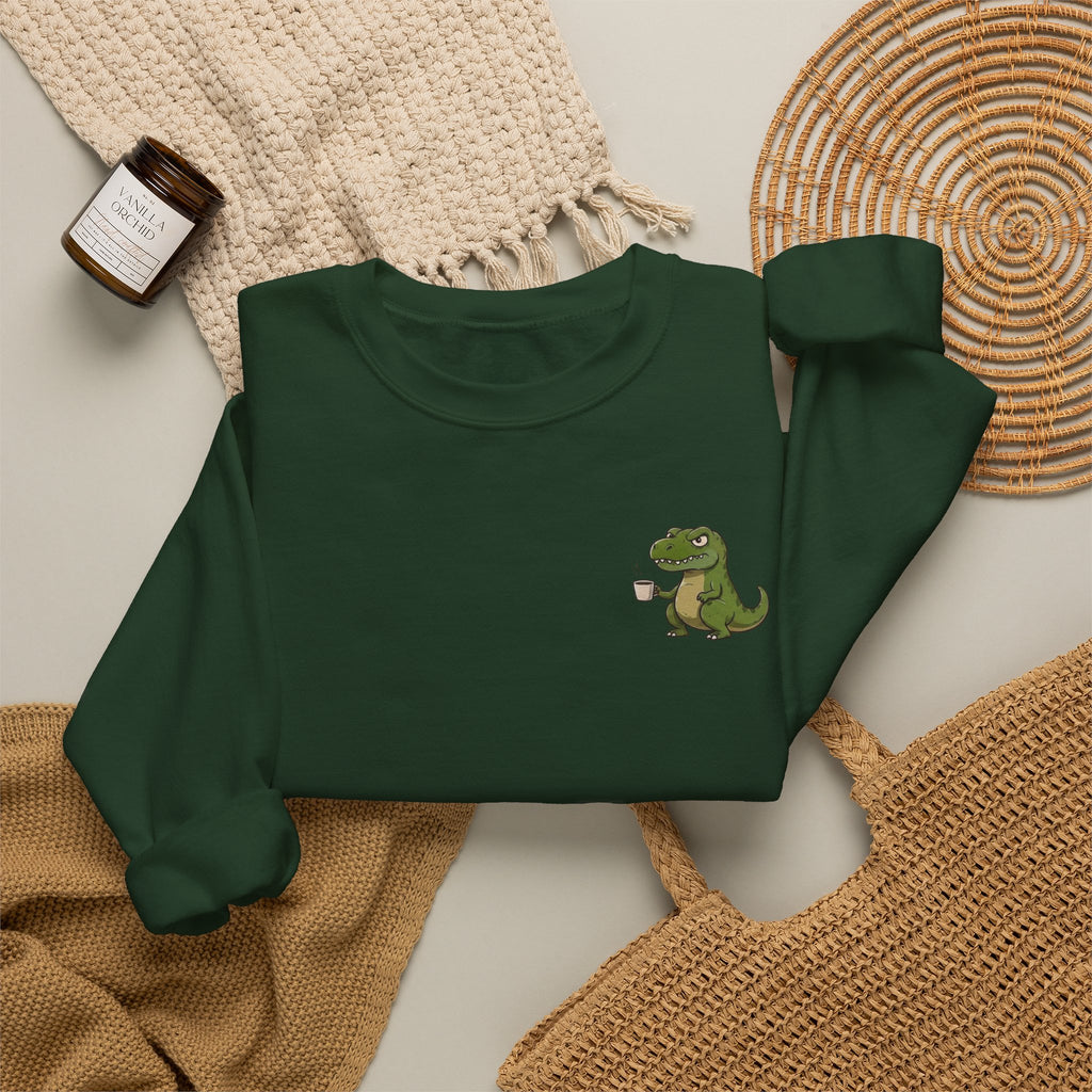 Caffeine Saurus Sweatshirt — "Needs Coffee to Function" Dinosaur Crewneck