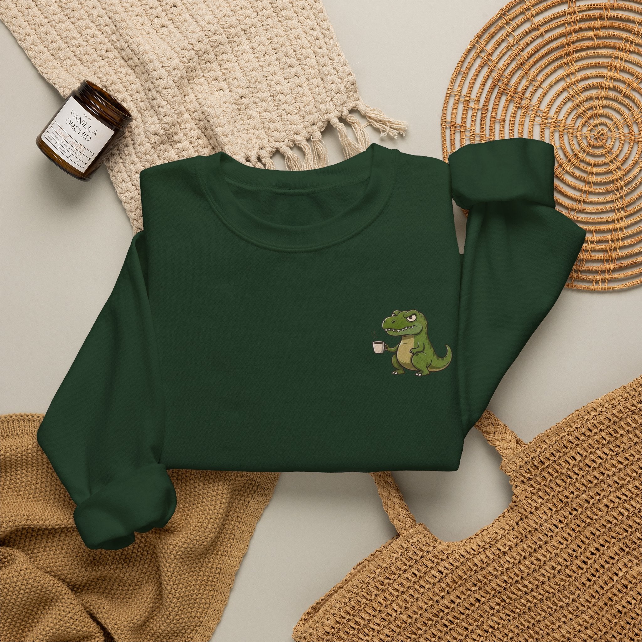 Caffeine Saurus Sweatshirt — "Needs Coffee to Function" Dinosaur Crewneck
