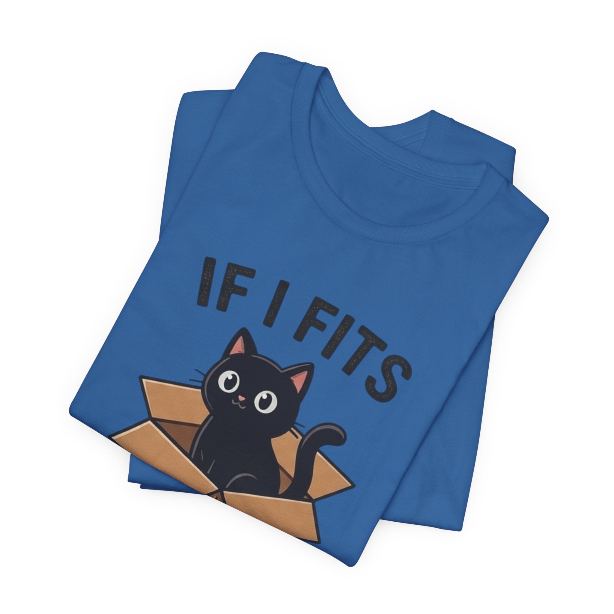 If I Fits I Sits Cat T-Shirt – Cute Black Cat in Box Funny Tee
