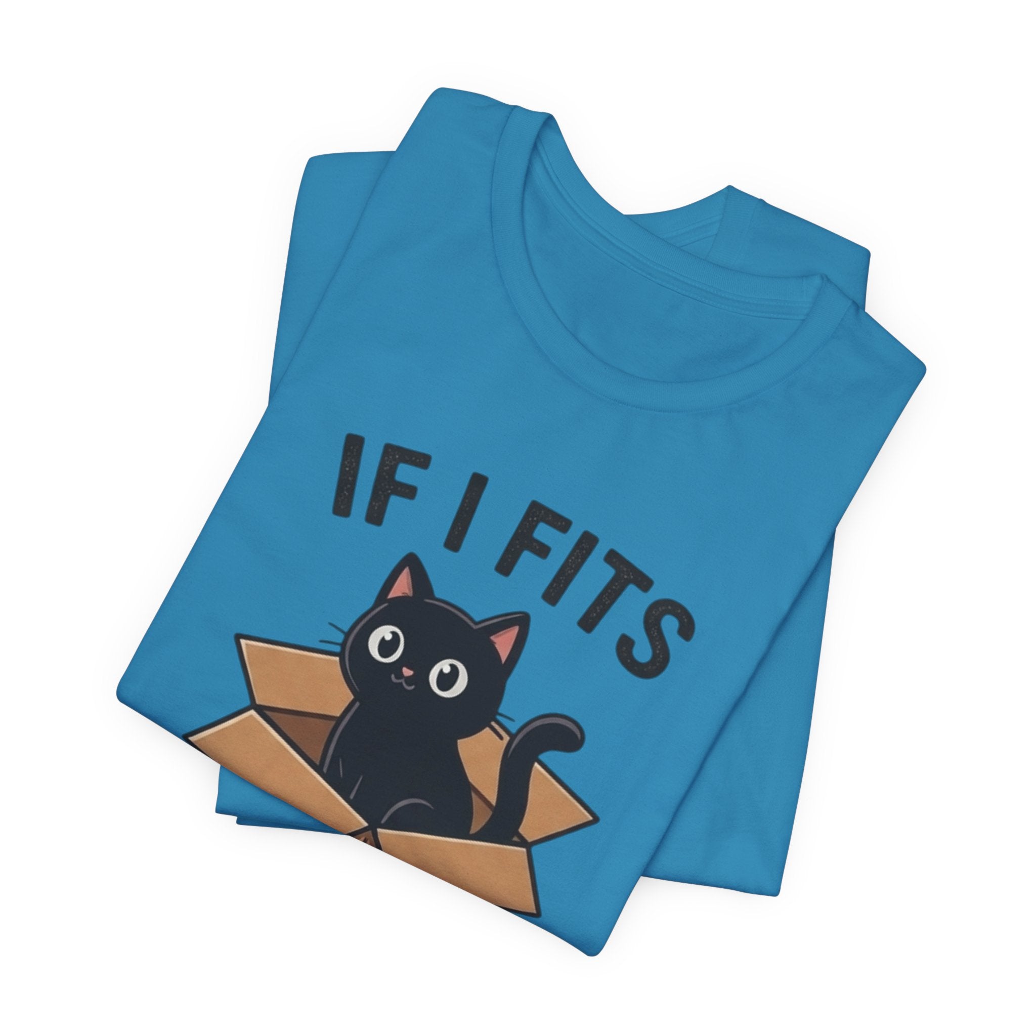 If I Fits I Sits Cat T-Shirt – Cute Black Cat in Box Funny Tee