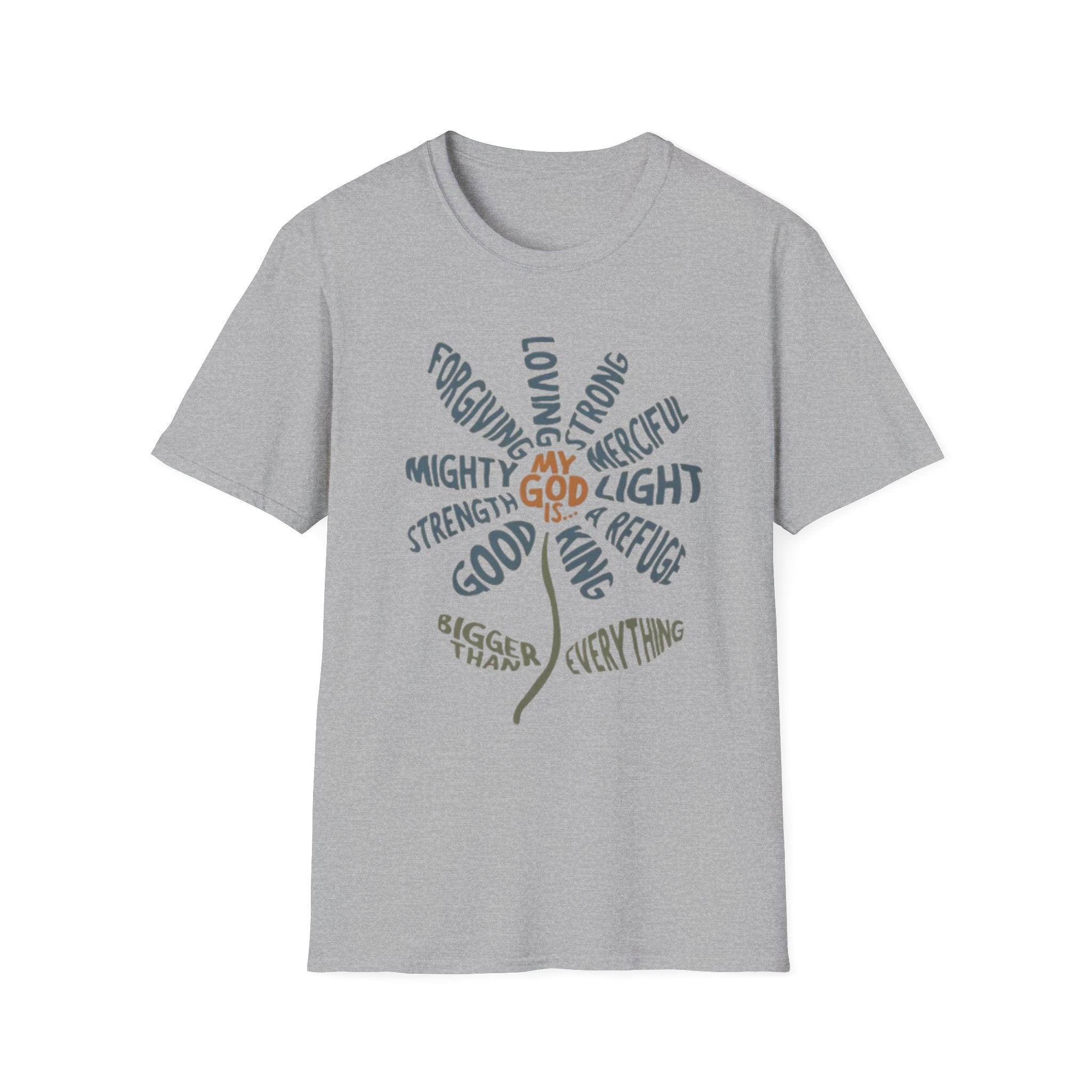 T-Shirt — "My God Is" Faith Word Flower Christian Tee