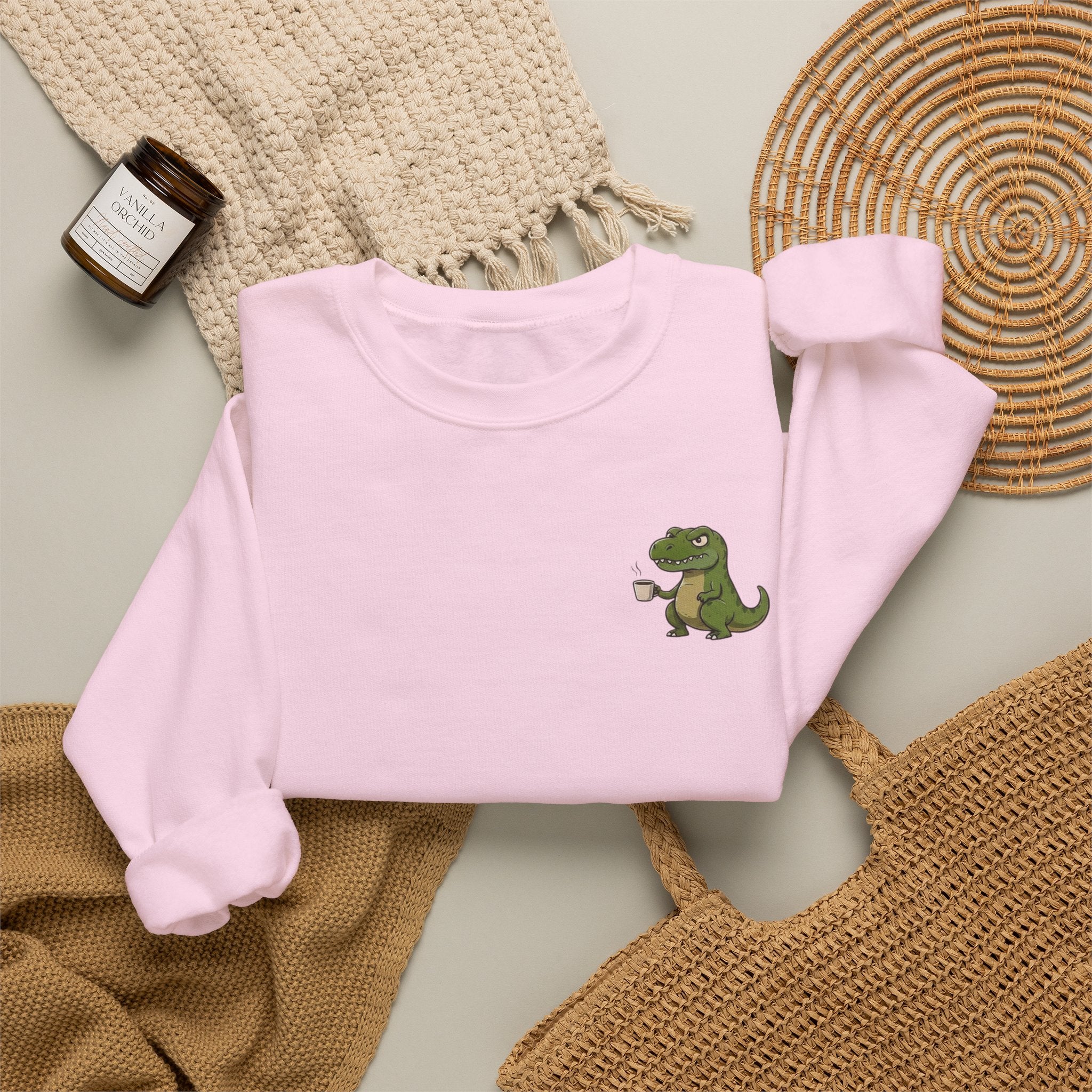 Caffeine Saurus Sweatshirt — "Needs Coffee to Function" Dinosaur Crewneck