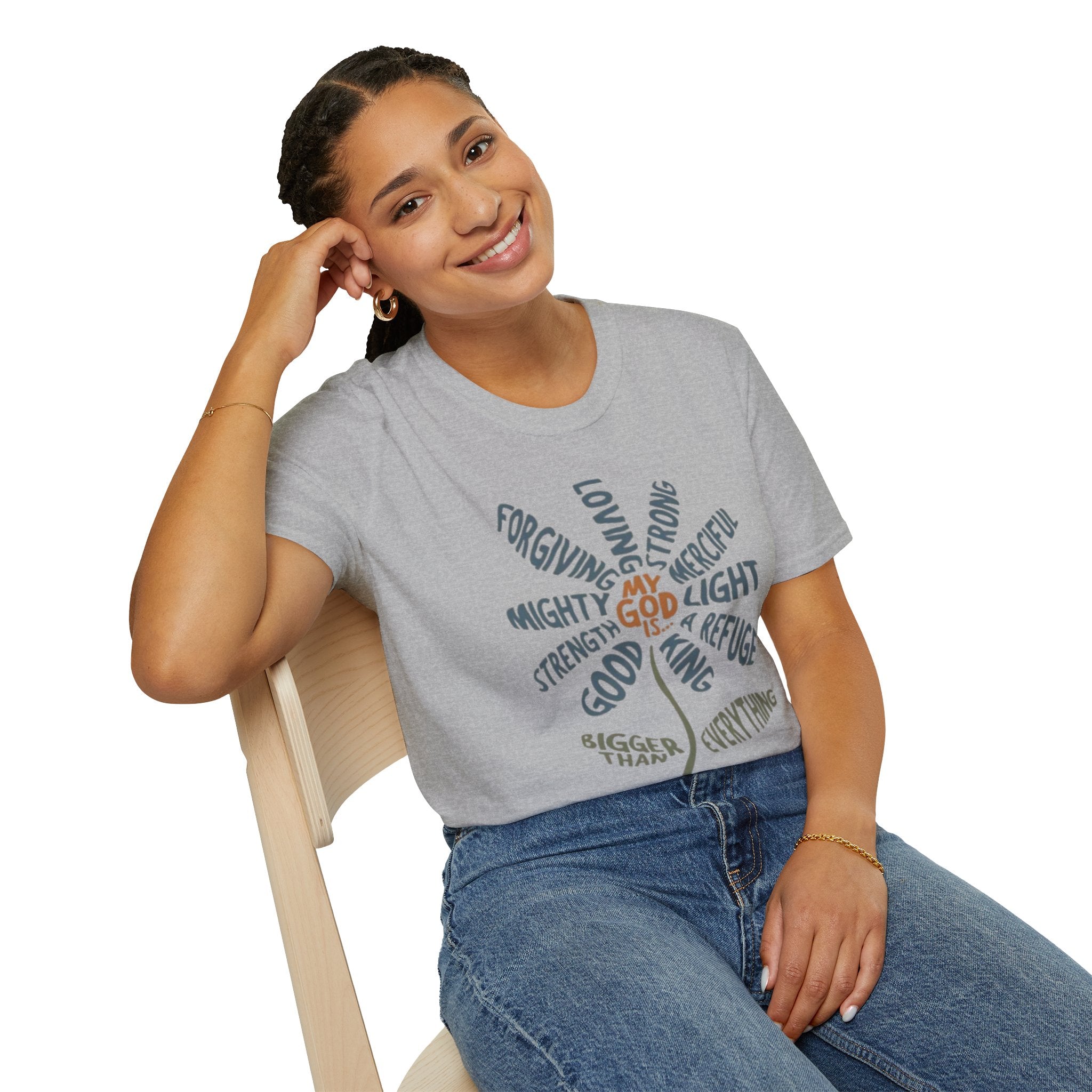 T-Shirt — "My God Is" Faith Word Flower Christian Tee