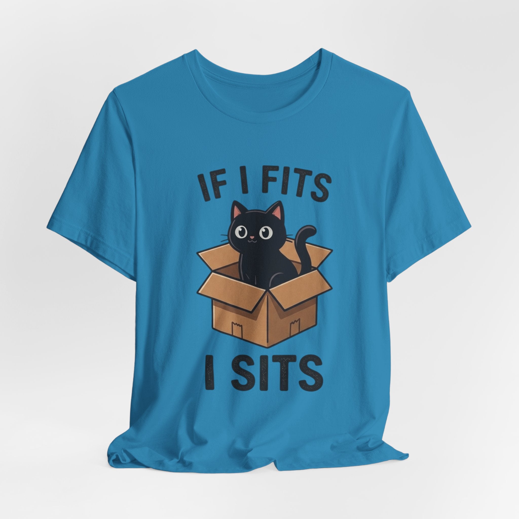 If I Fits I Sits Cat T-Shirt – Cute Black Cat in Box Funny Tee