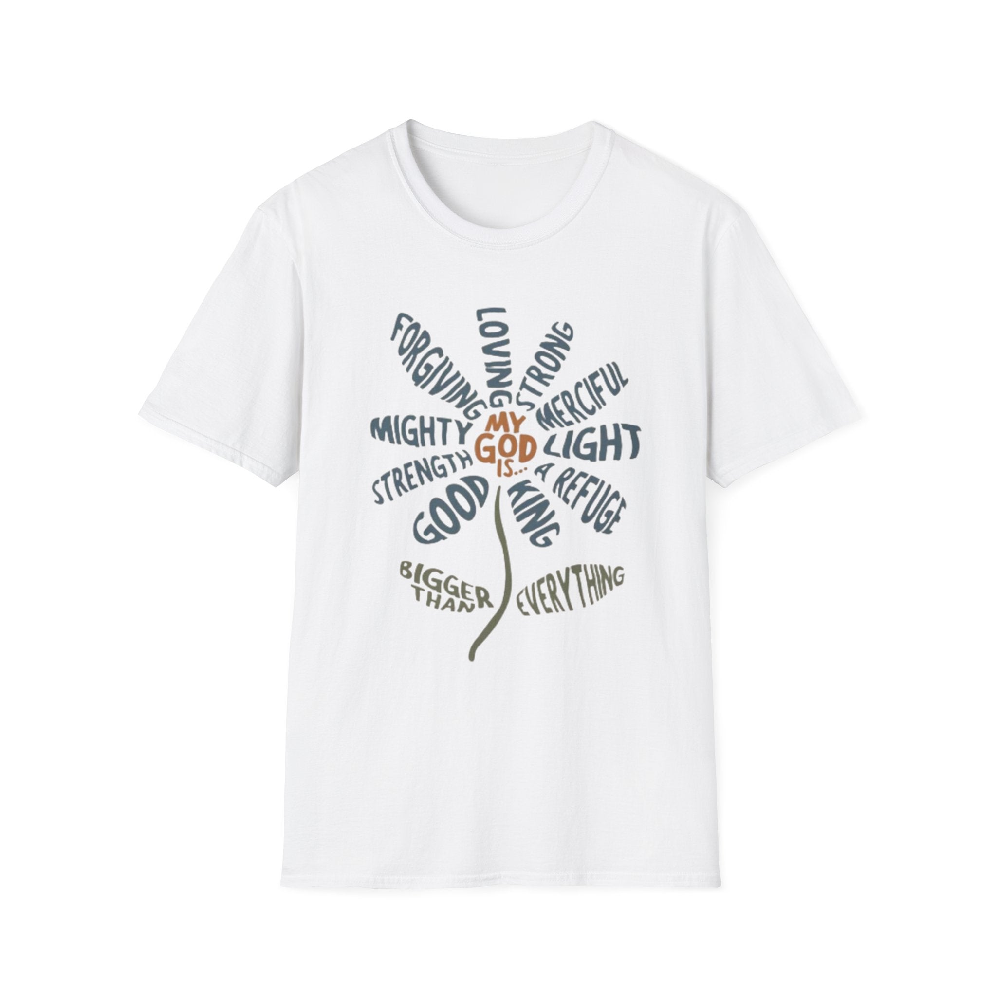 T-Shirt — "My God Is" Faith Word Flower Christian Tee