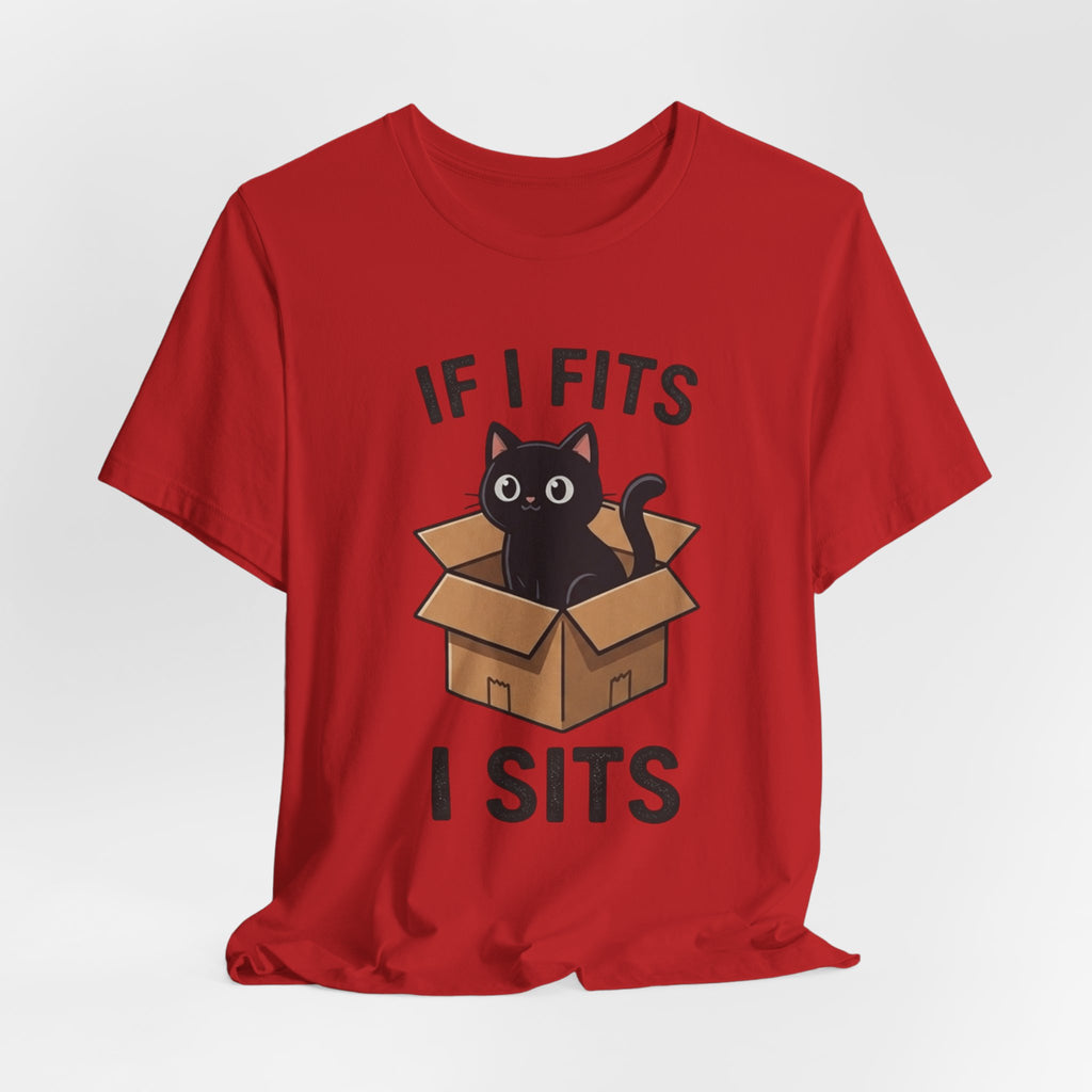 If I Fits I Sits Cat T-Shirt – Cute Black Cat in Box Funny Tee
