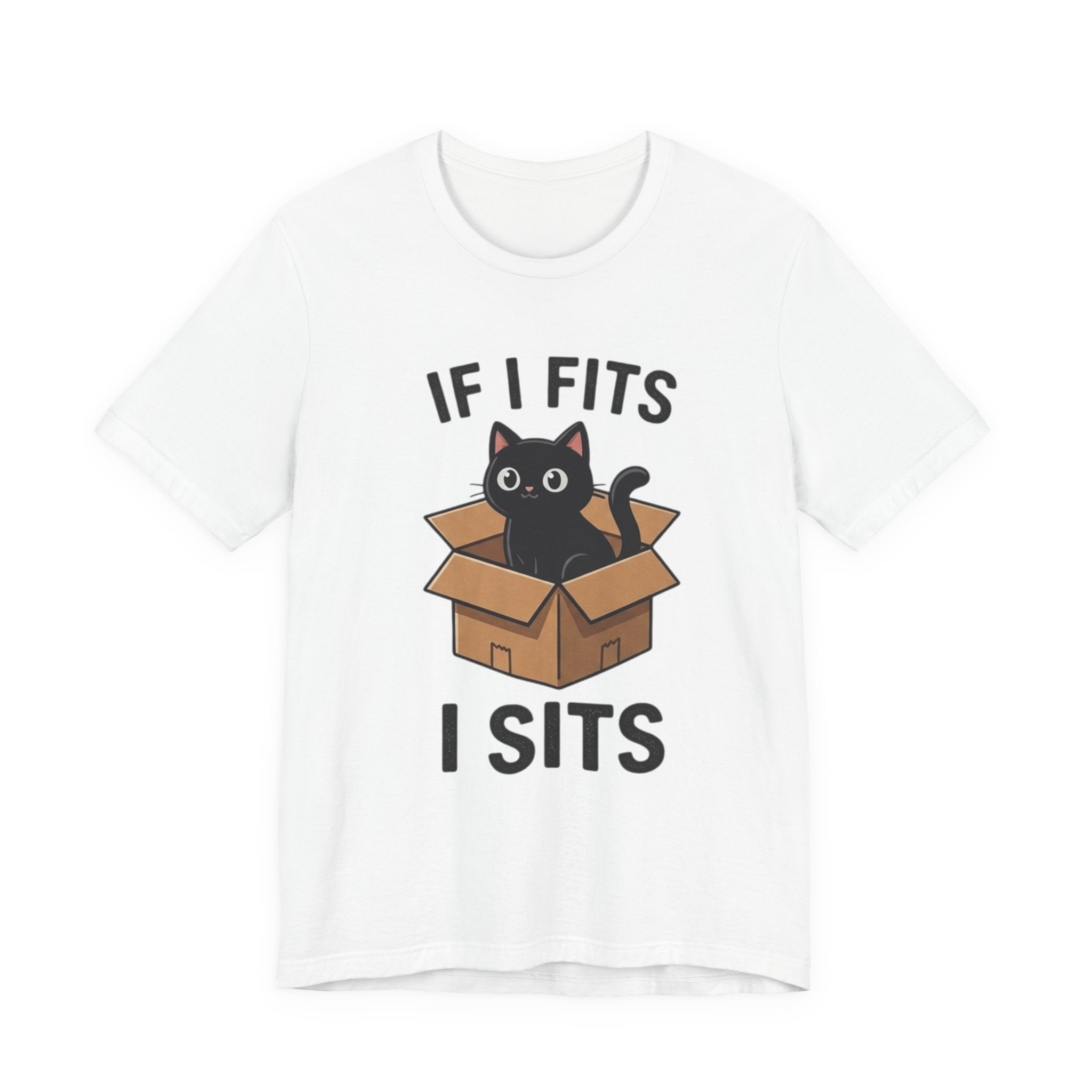 If I Fits I Sits Cat T-Shirt – Cute Black Cat in Box Funny Tee